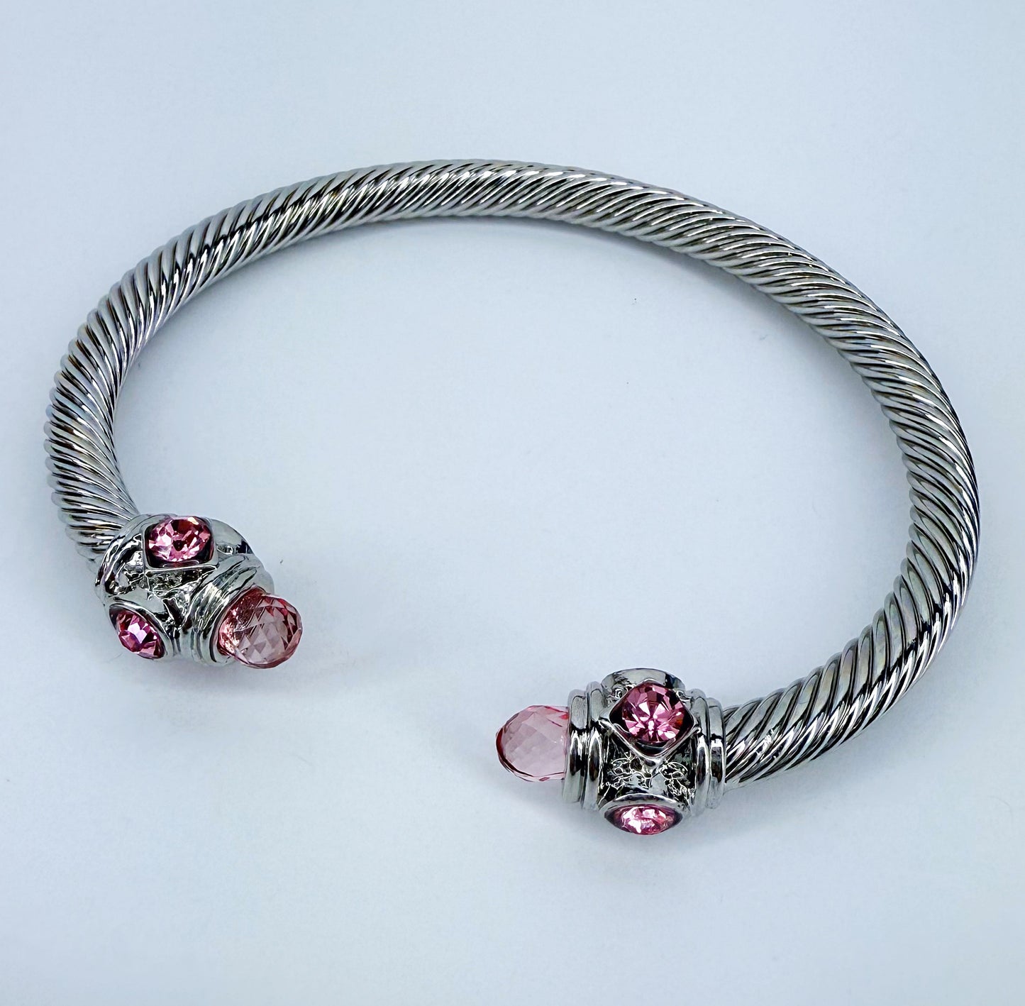 Adjustable Silver Cable Bracelet with Stones
