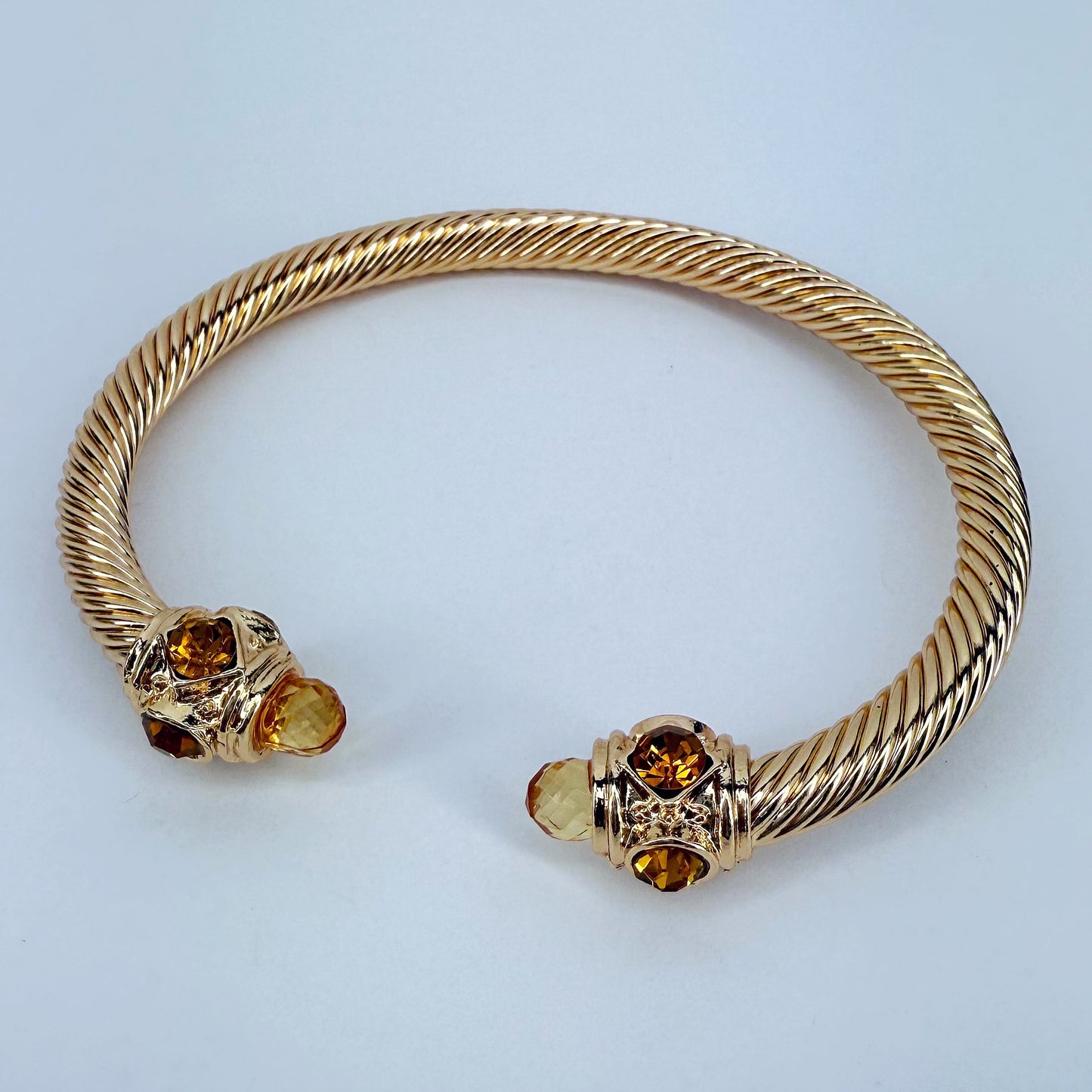 Adjustable Gold Finish Cable Bracelet With Stones