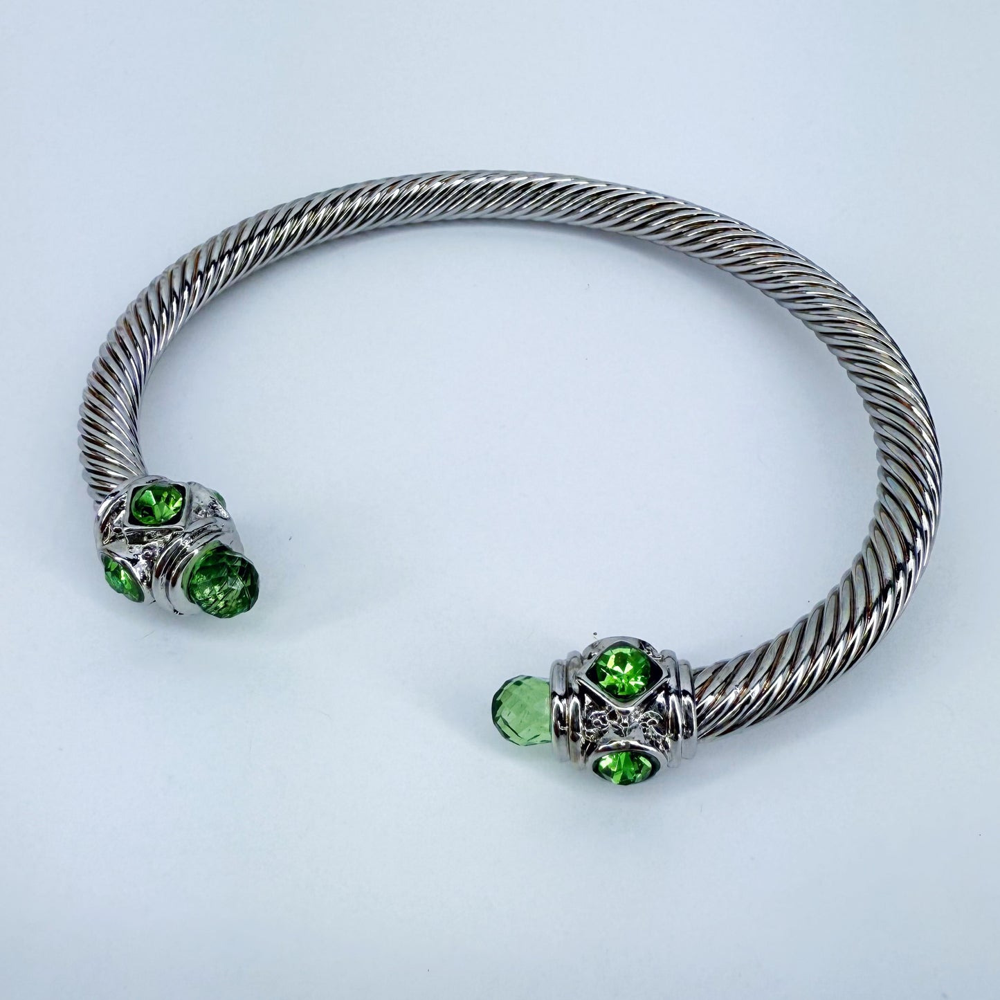 Adjustable Silver Cable Bracelet with Stones