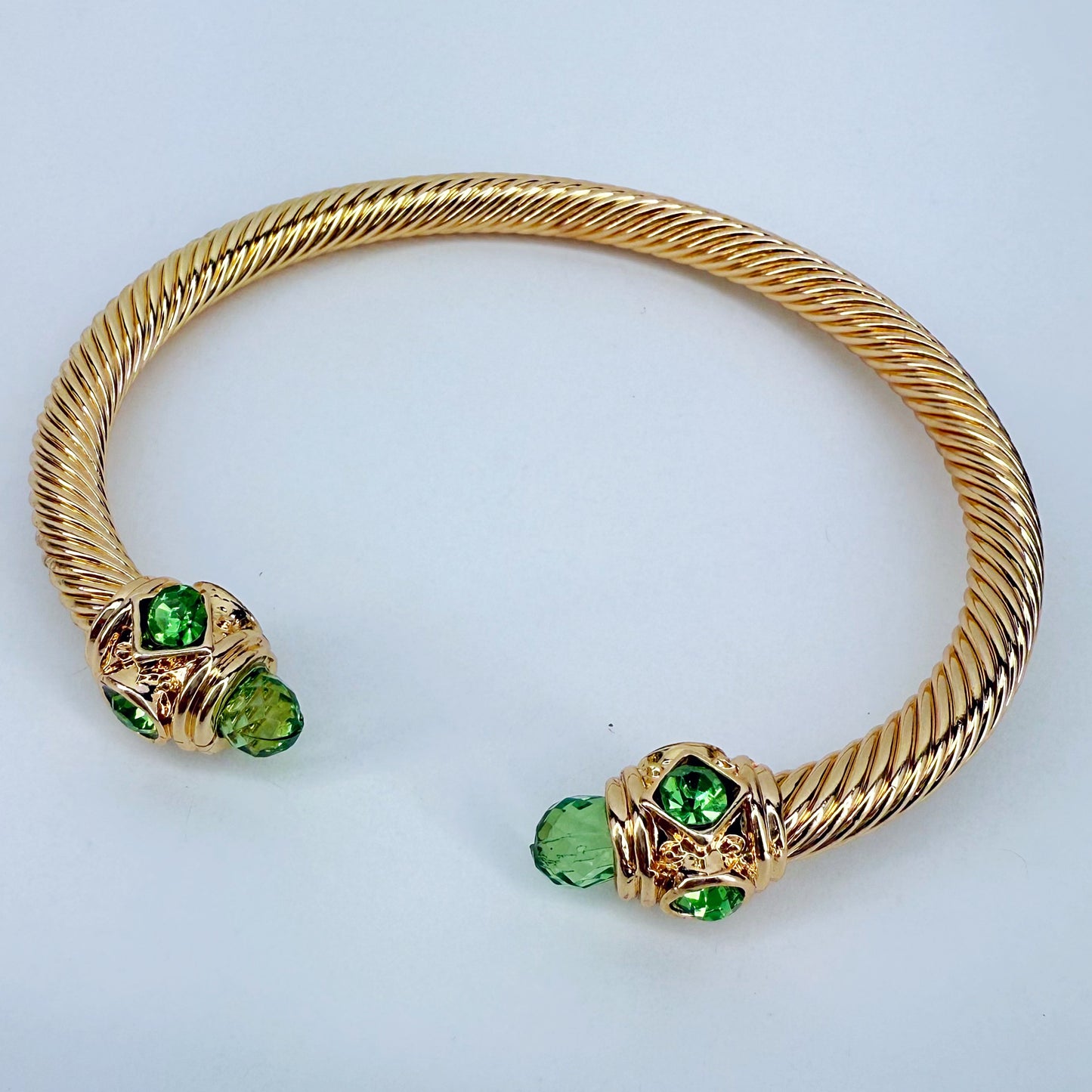 Adjustable Gold Finish Cable Bracelet With Stones