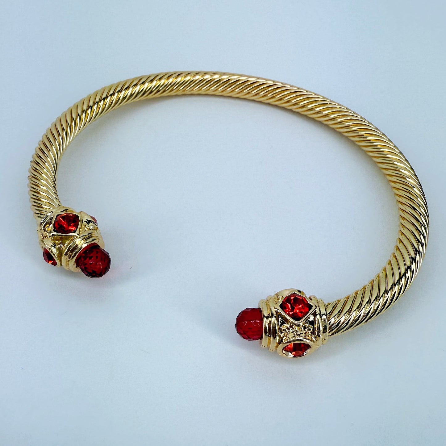 Adjustable Gold Finish Cable Bracelet With Stones