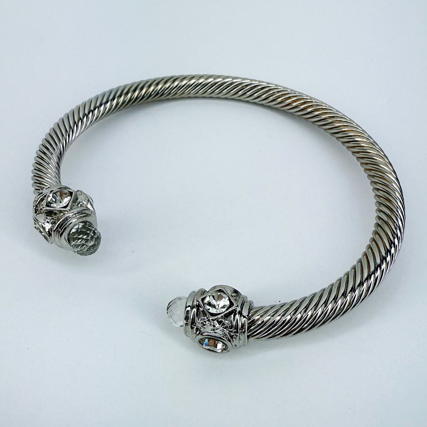 Adjustable Silver Cable Bracelet with Stones