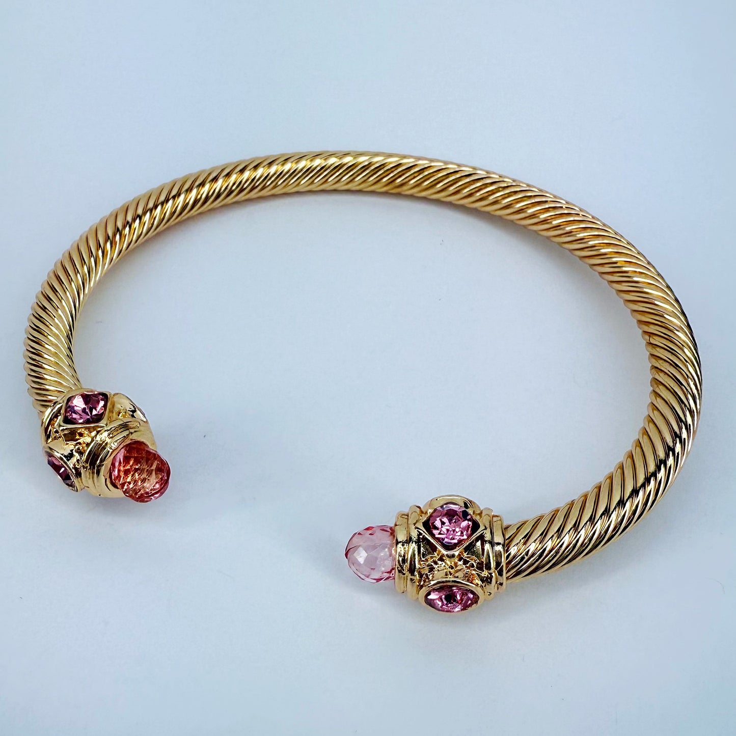 Adjustable Gold Finish Cable Bracelet With Stones