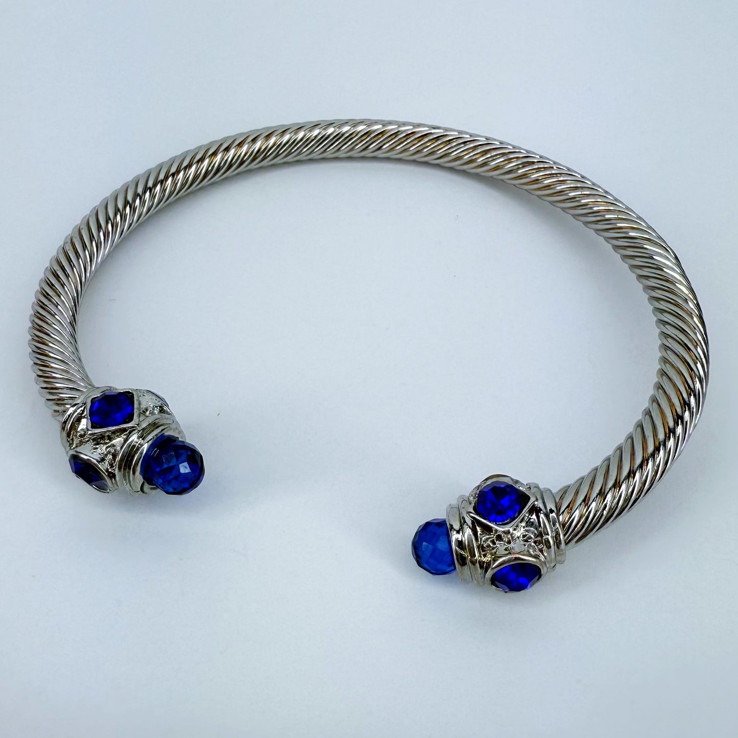 Adjustable Silver Cable Bracelet with Stones