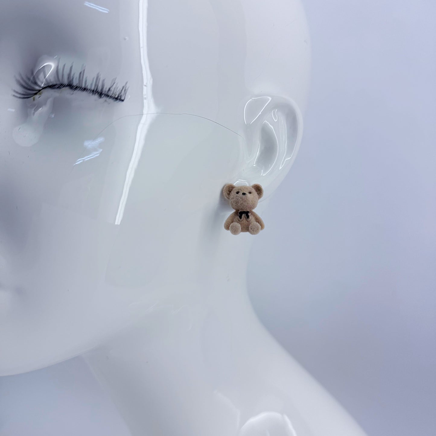 Velveteen Fluffy Teddy Bears Silver Finish Stud Earrings