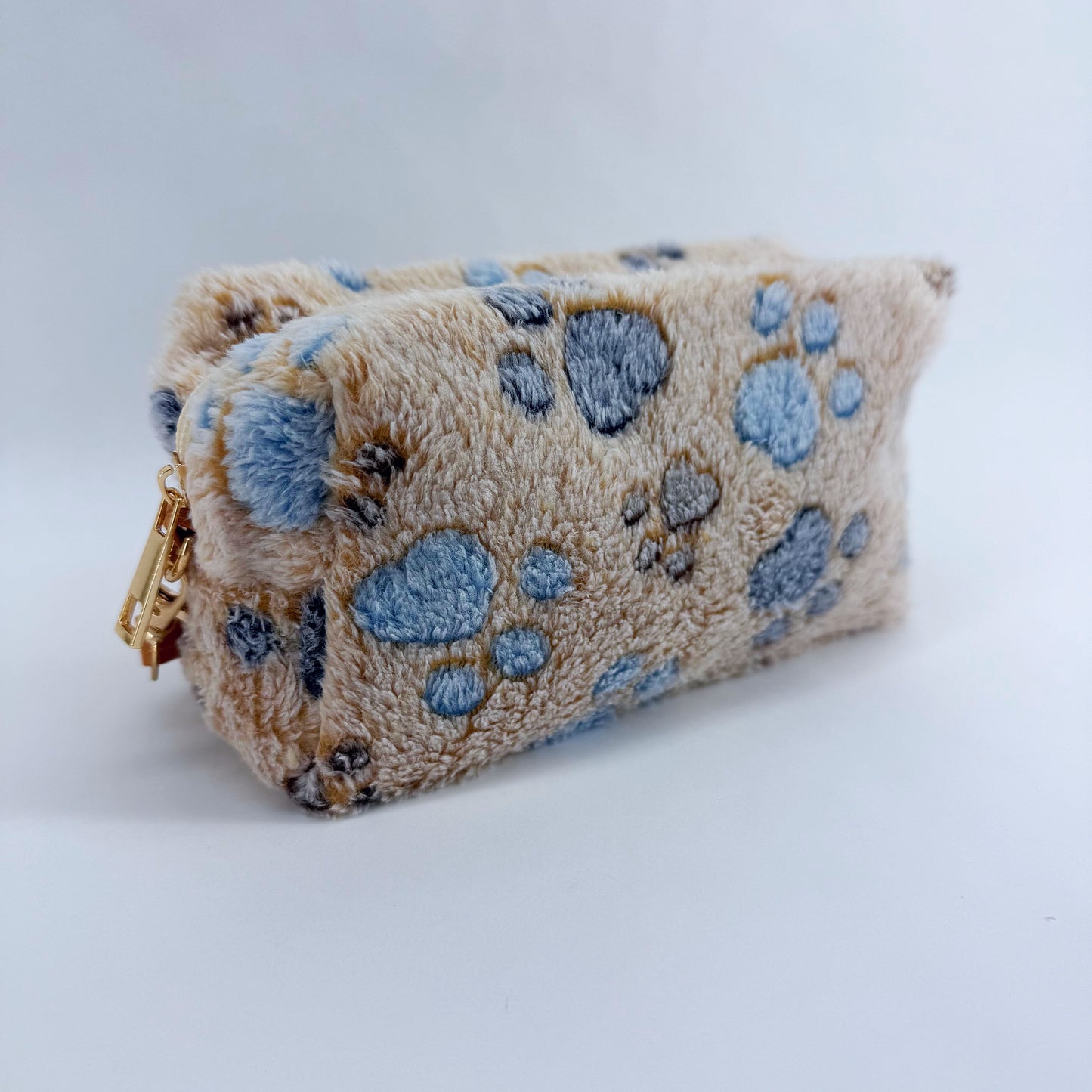 Faux Fur Zipper Cosmetic Pouch Paw Print Wristlet