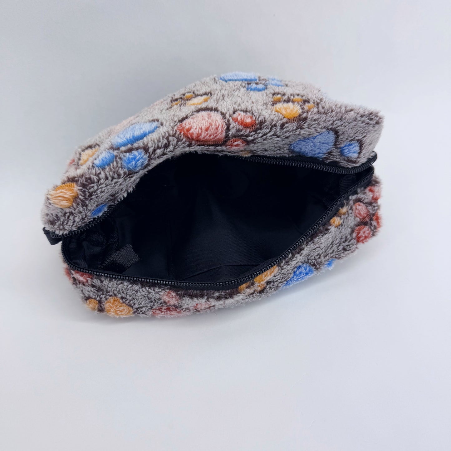 Faux Fur Zipper Cosmetic Pouch Paw Print Wristlet