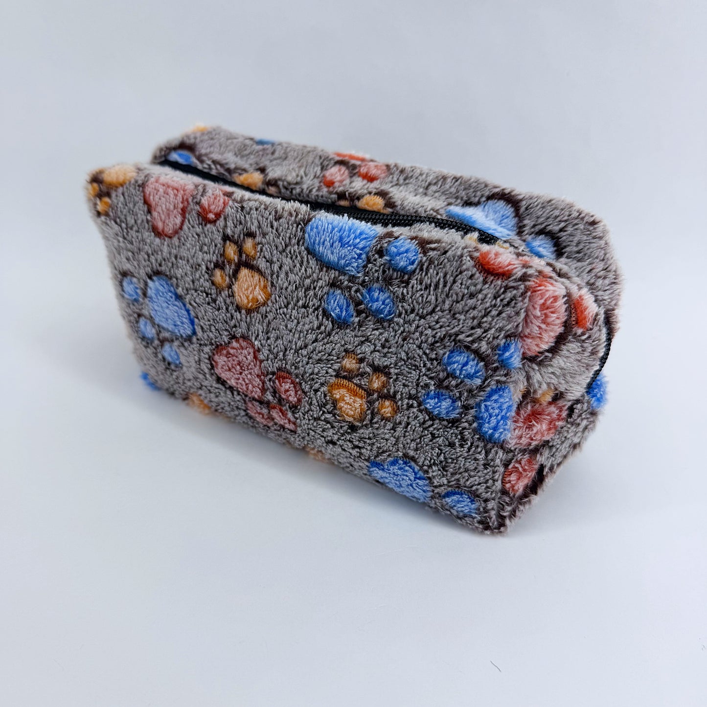 Faux Fur Zipper Cosmetic Pouch Paw Print Wristlet