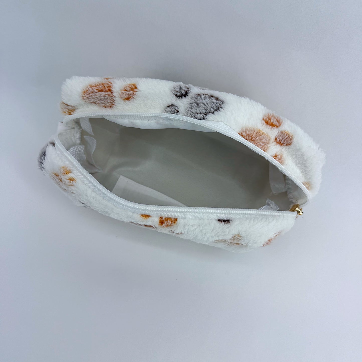 Faux Fur Zipper Cosmetic Pouch Paw Print Wristlet