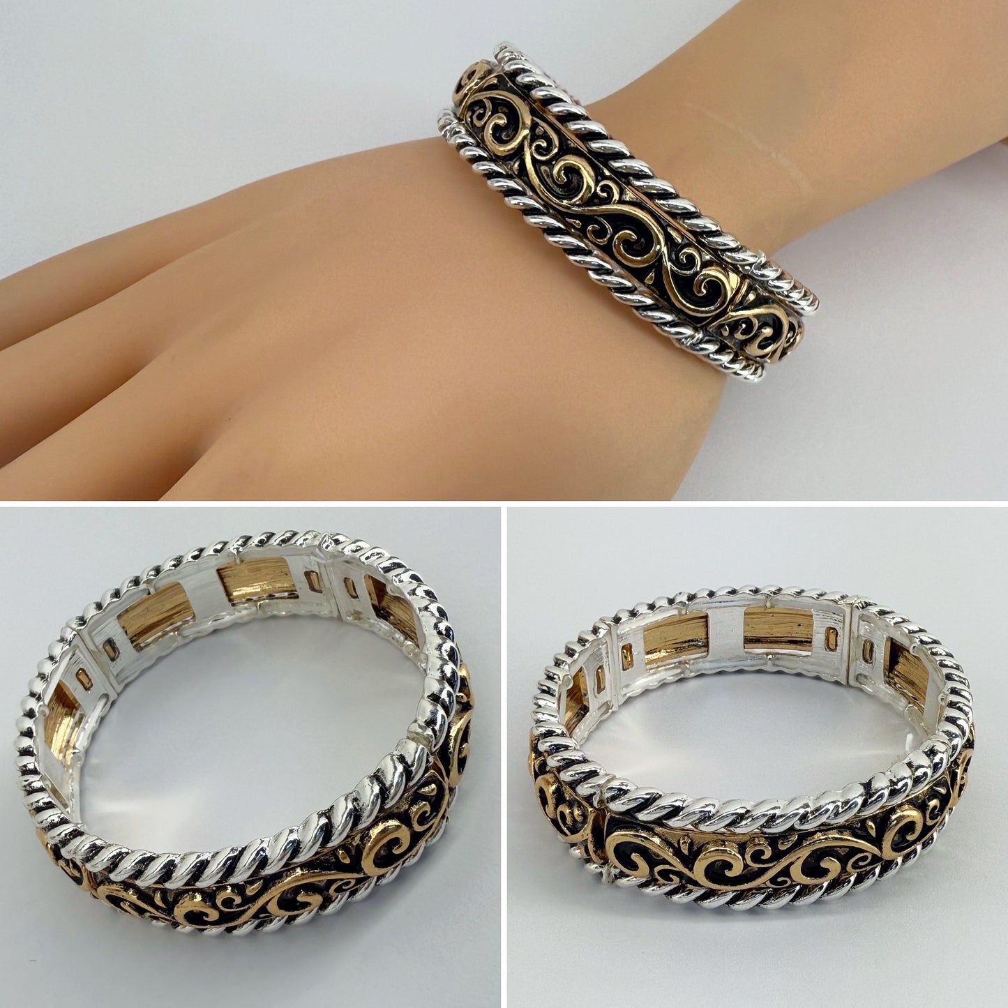 Stretchable Designer Inspired Two Tone Bracelet