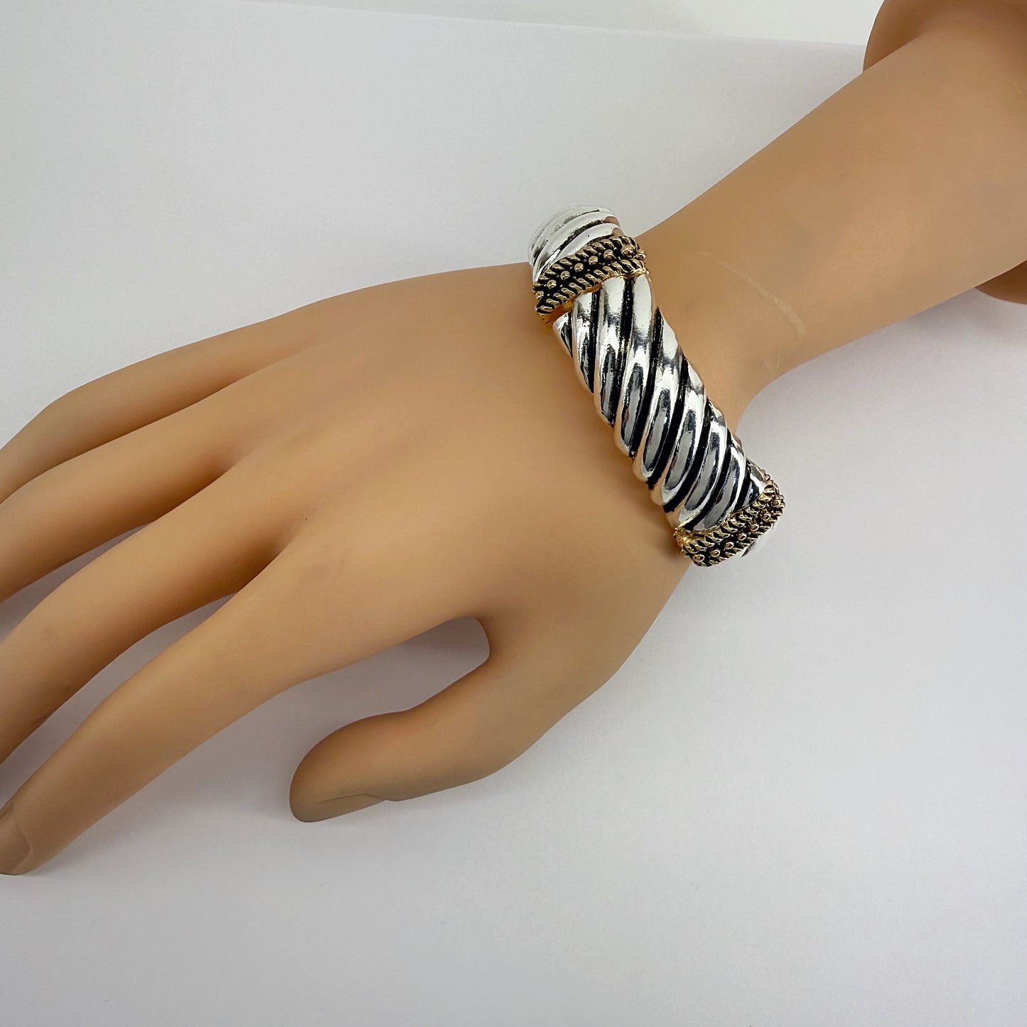 Two Tone Gold And Silver Stretchable Designer Inspired Bracelet