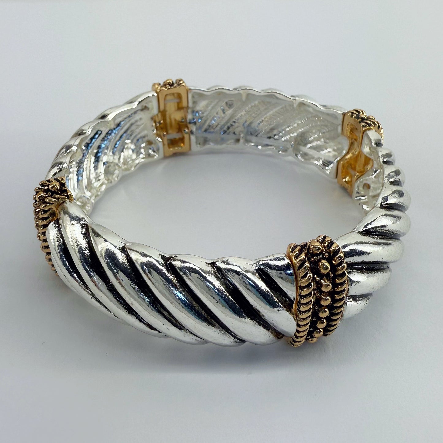 Two Tone Gold And Silver Stretchable Designer Inspired Bracelet