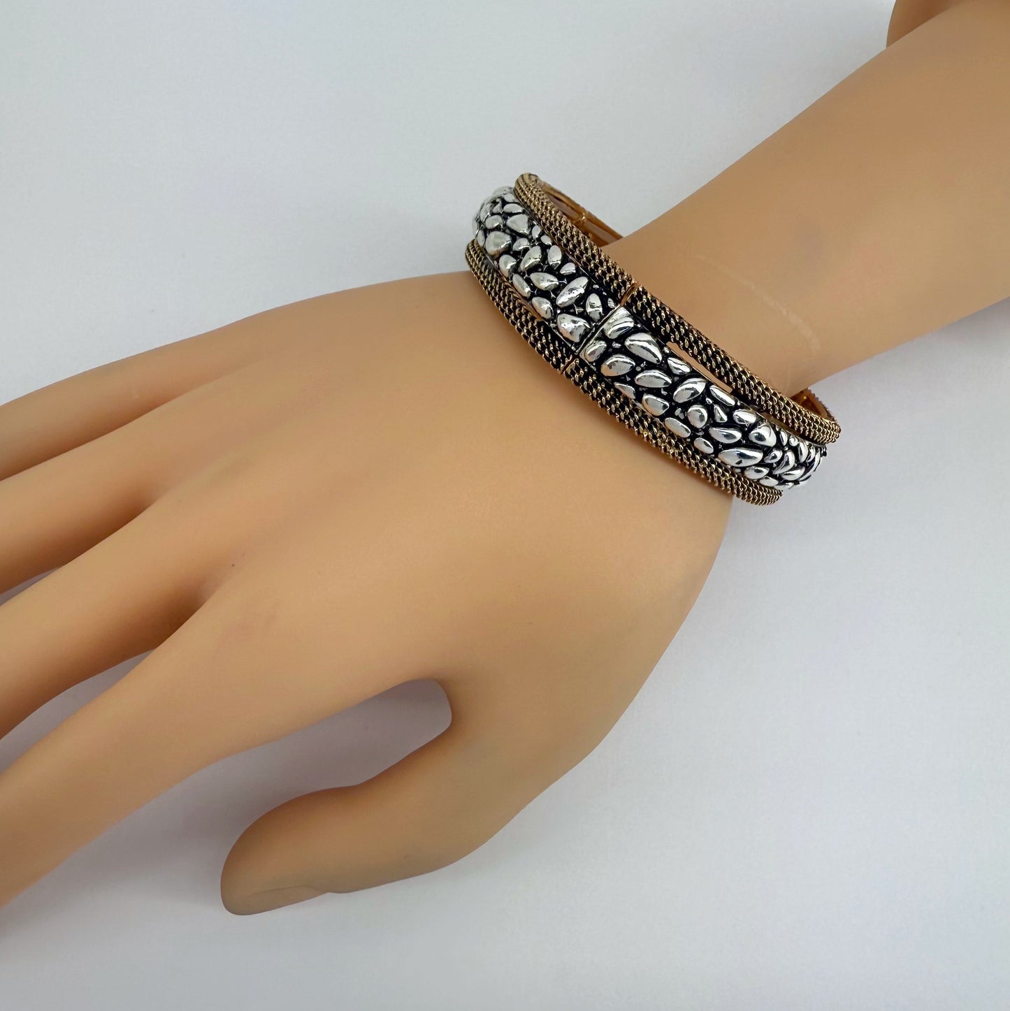 Designer inspired Stretchable Gold and Silver Finish Bracelet