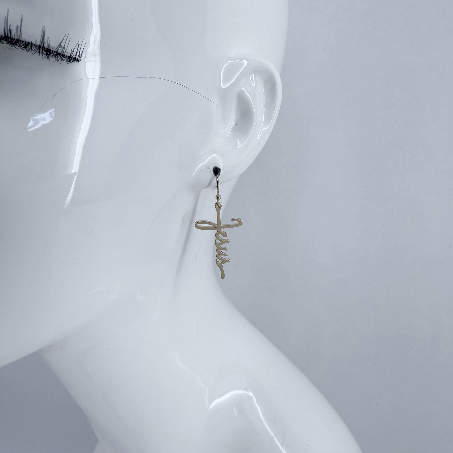 Fish Hook Earrings Jesus Word Cross Design Dangle