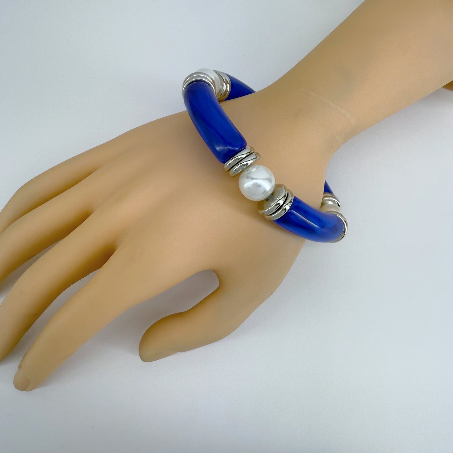 Two Tone Stretchy Bracelet with Pearls