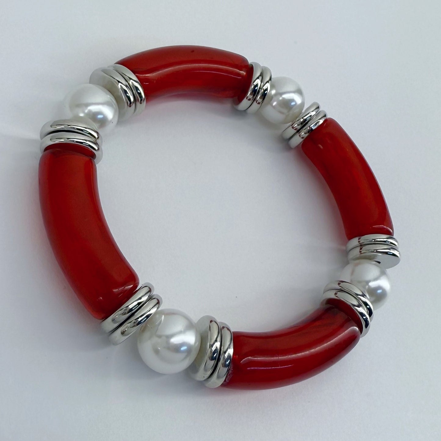 Two Tone Stretchy Bracelet with Pearls