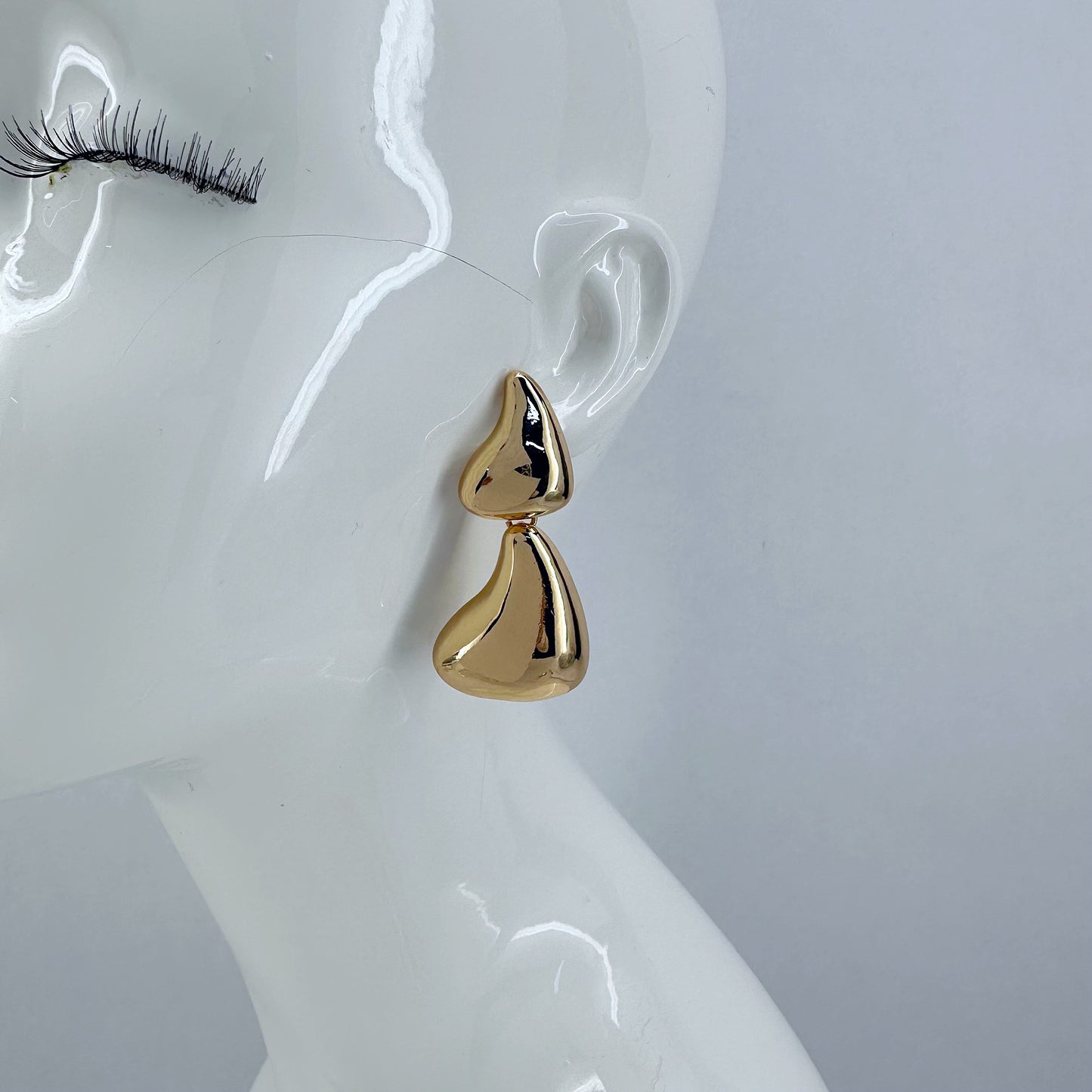 Gold Finish Metal Drop Post Back Earrings