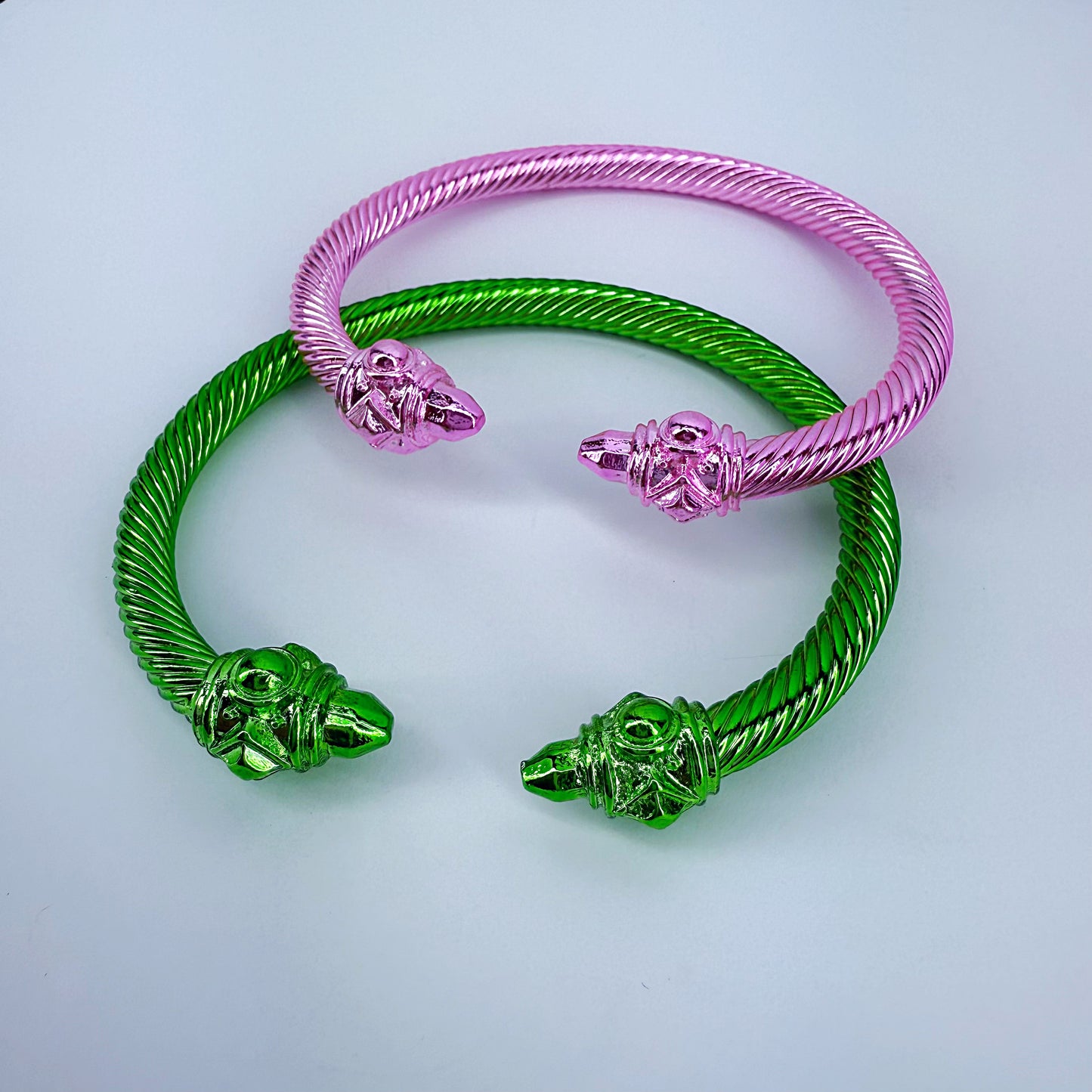 Set of 2 Pink and Green Cable Style Bracelet