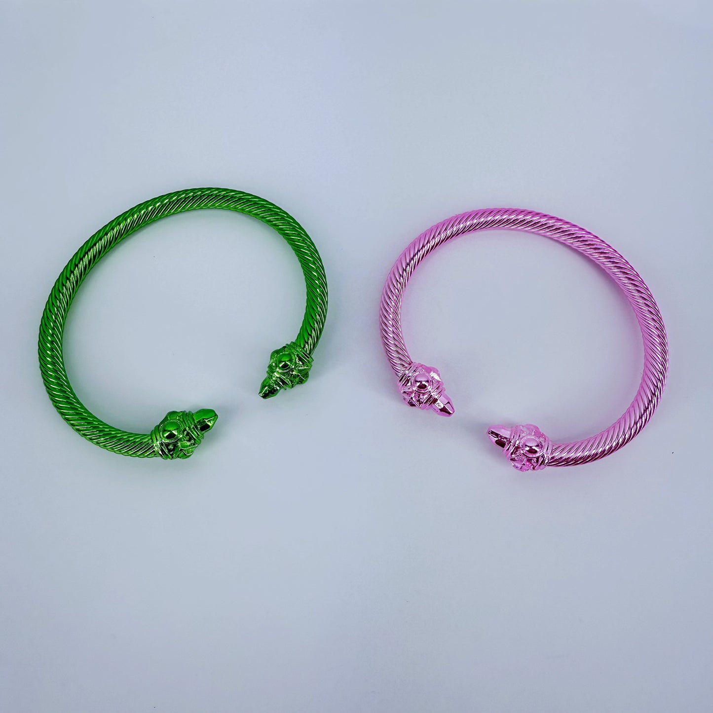 Set of 2 Pink and Green Cable Style Bracelet