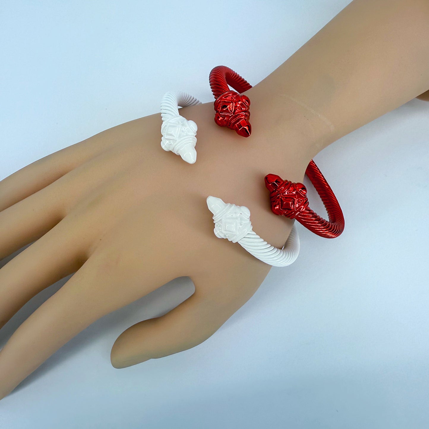 Set of 2 Red and White Cable Style Bracelet