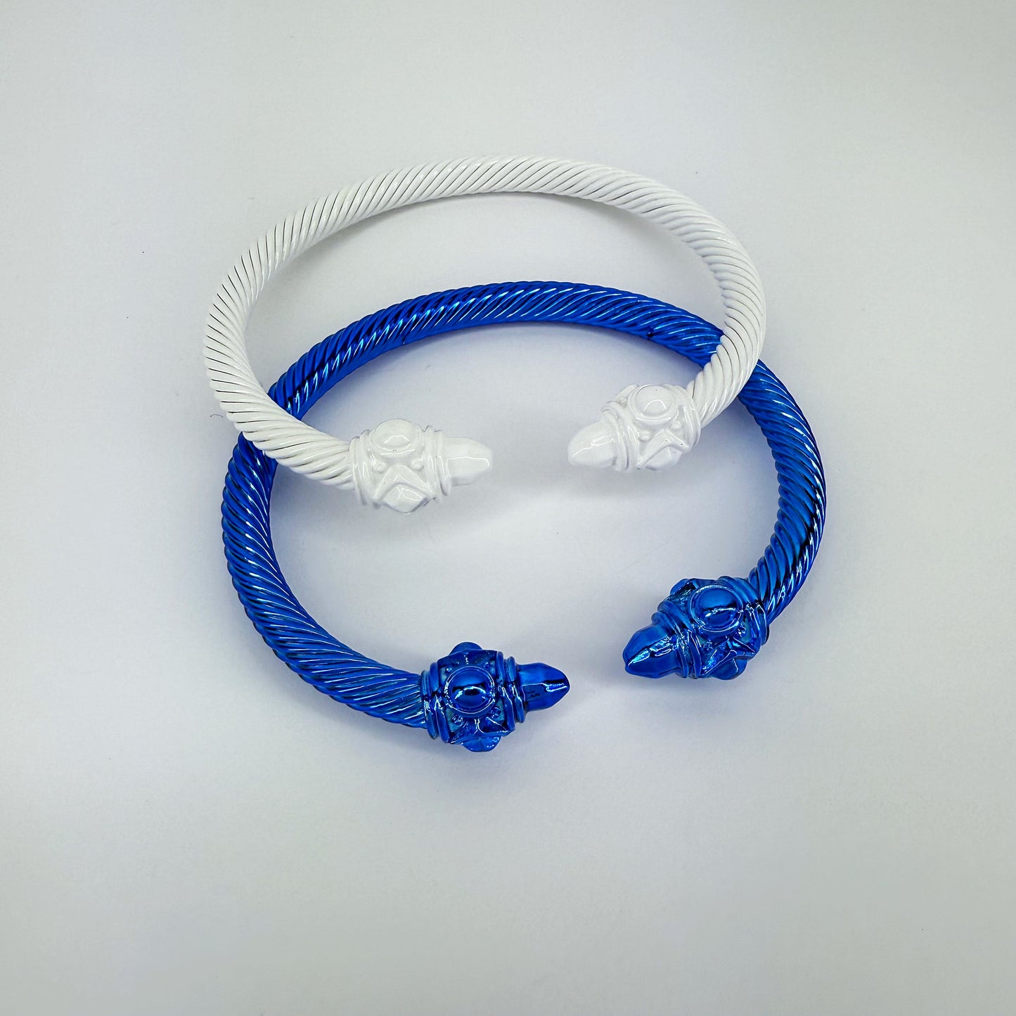 Set of 2 Blue and White Cable Style Bracelet