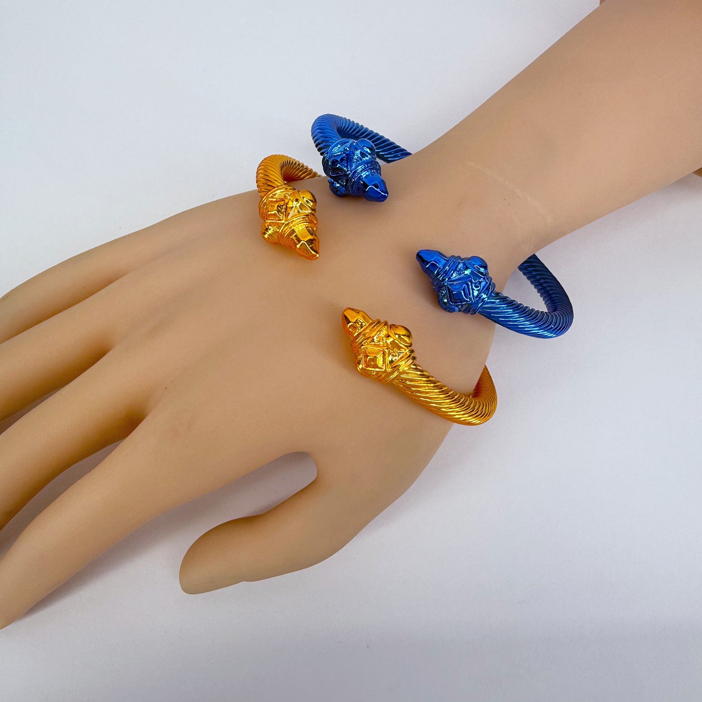 Set of 2 Blue and Gold Cable Style Bracelet