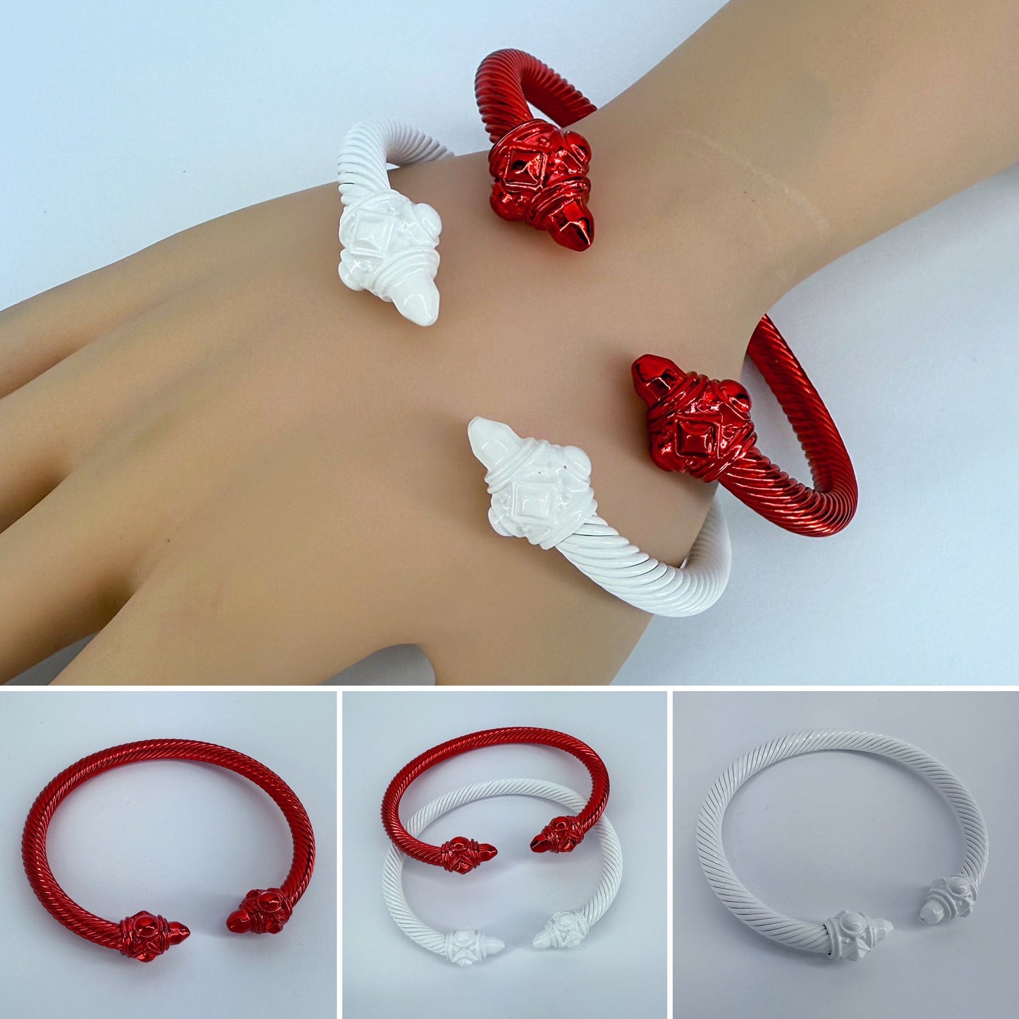 Set of 2 Red and White Cable Style Bracelet