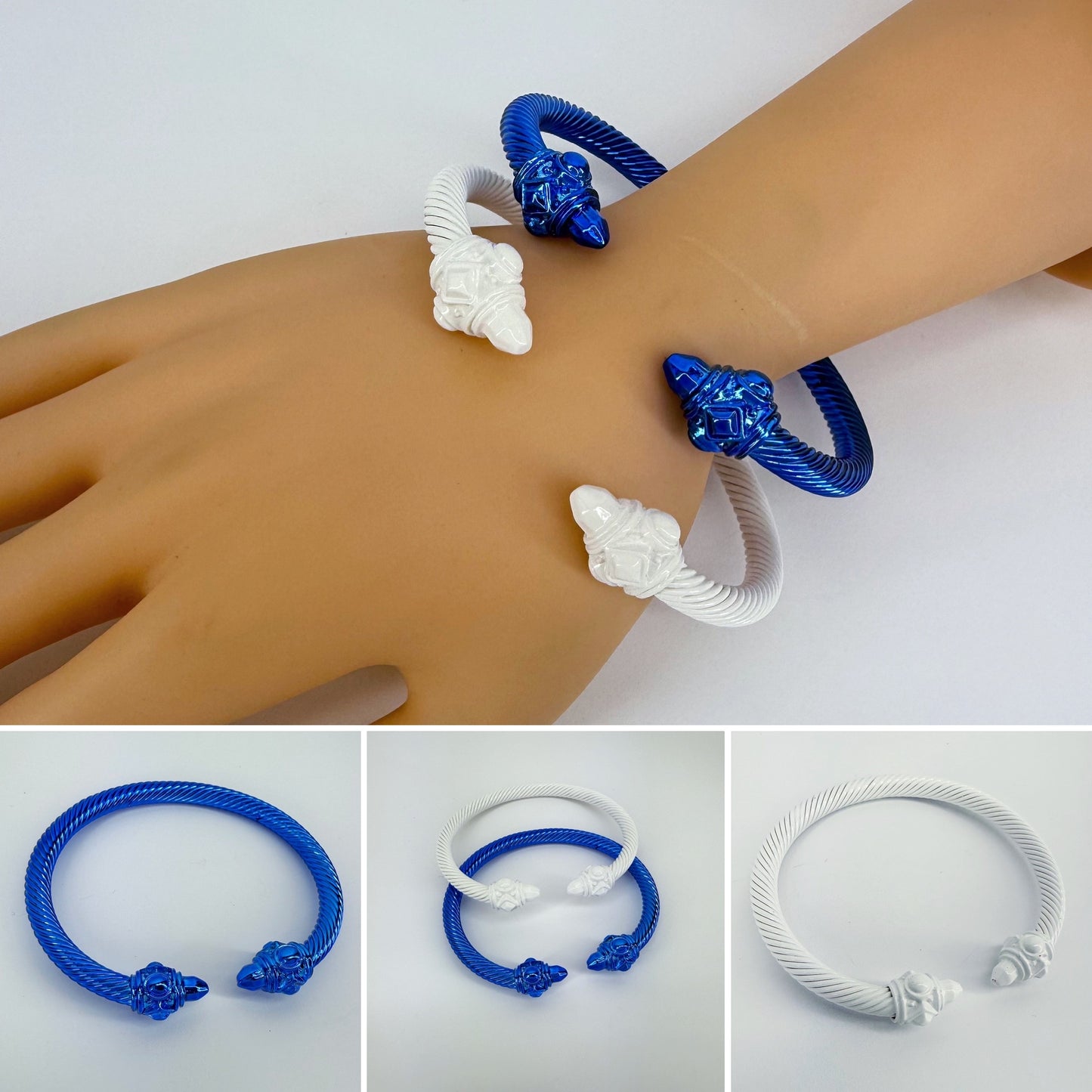 Set of 2 Blue and White Cable Style Bracelet