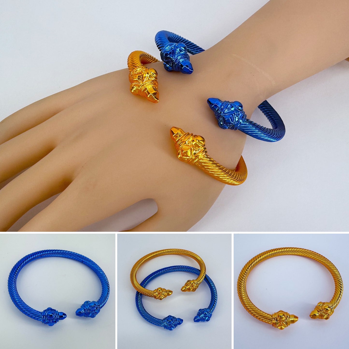 Set of 2 Blue and Gold Cable Style Bracelet