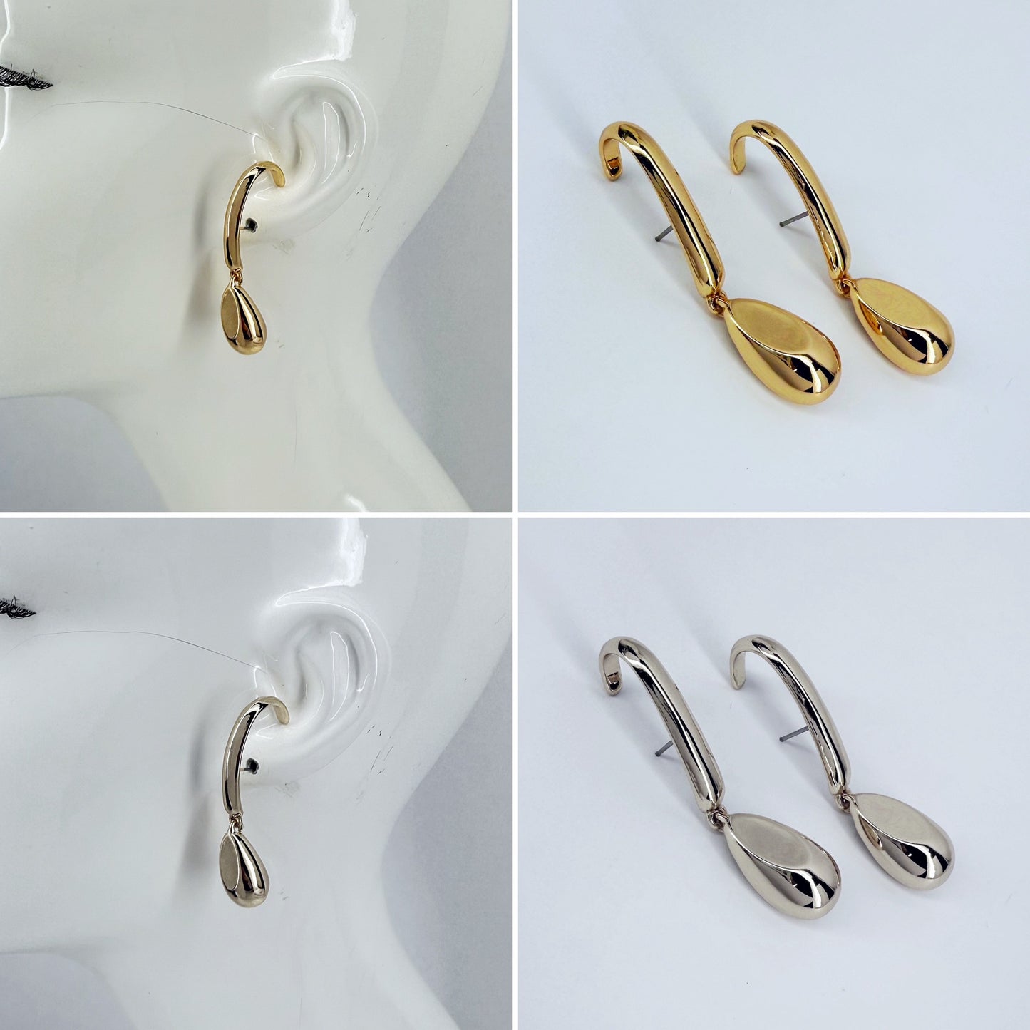 Post Back Metal Earrings With Teardrop Dangle