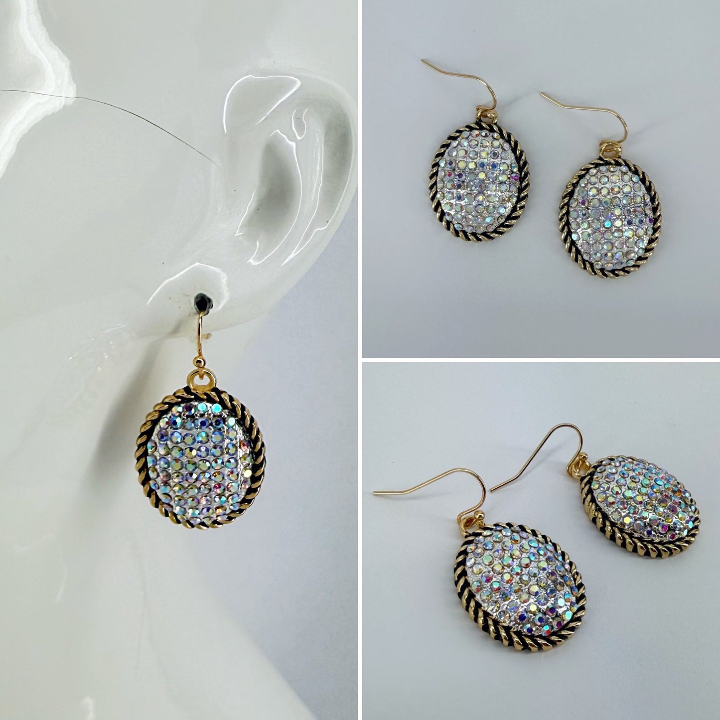 Fashion Filigree Oval Fish Hook Earrings with Rhinestone