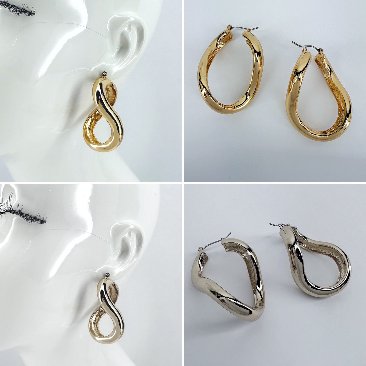 Metal Swirl Hoop Earrings Gold Or Silver Finish