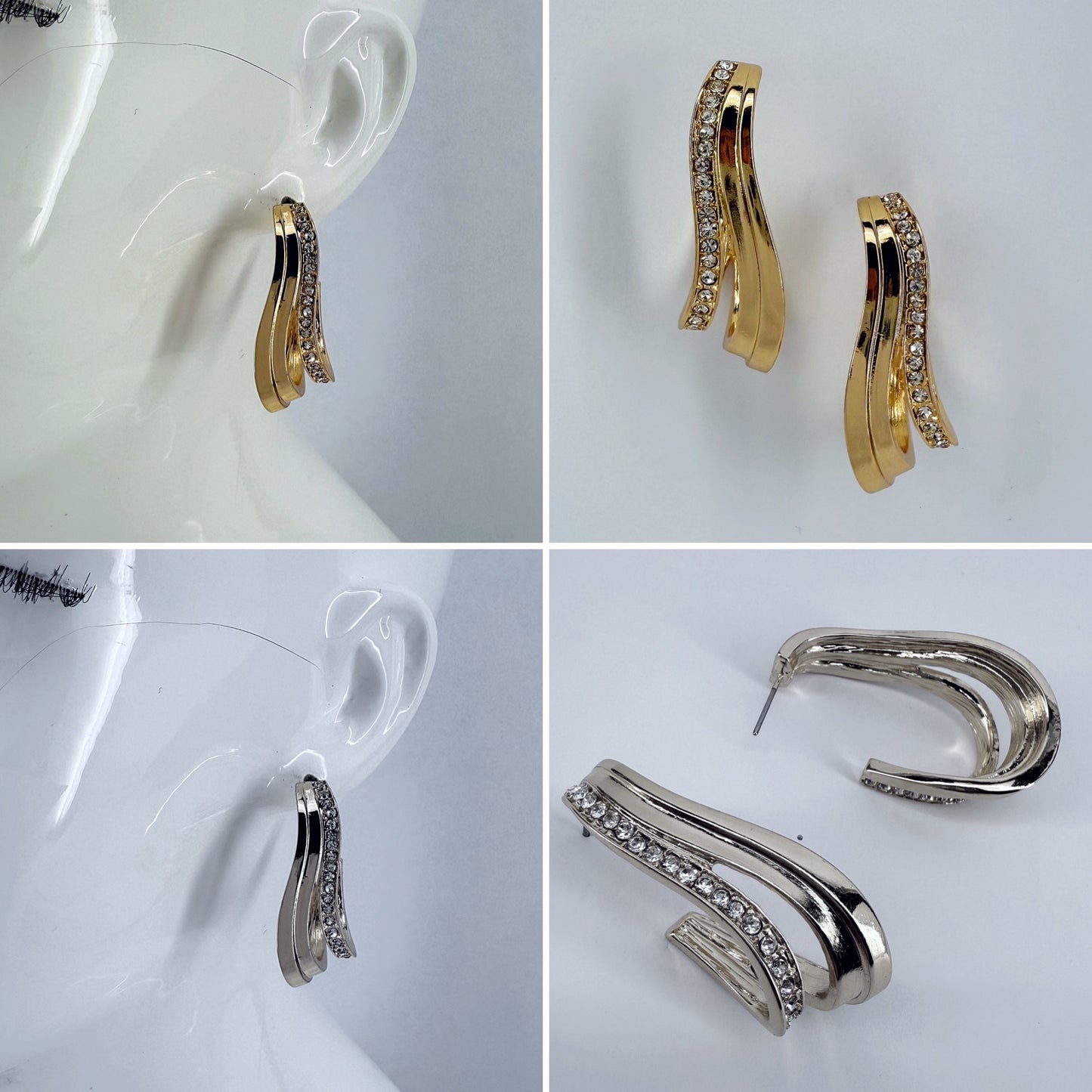 Hoop Metal Earrings With Rhinestone