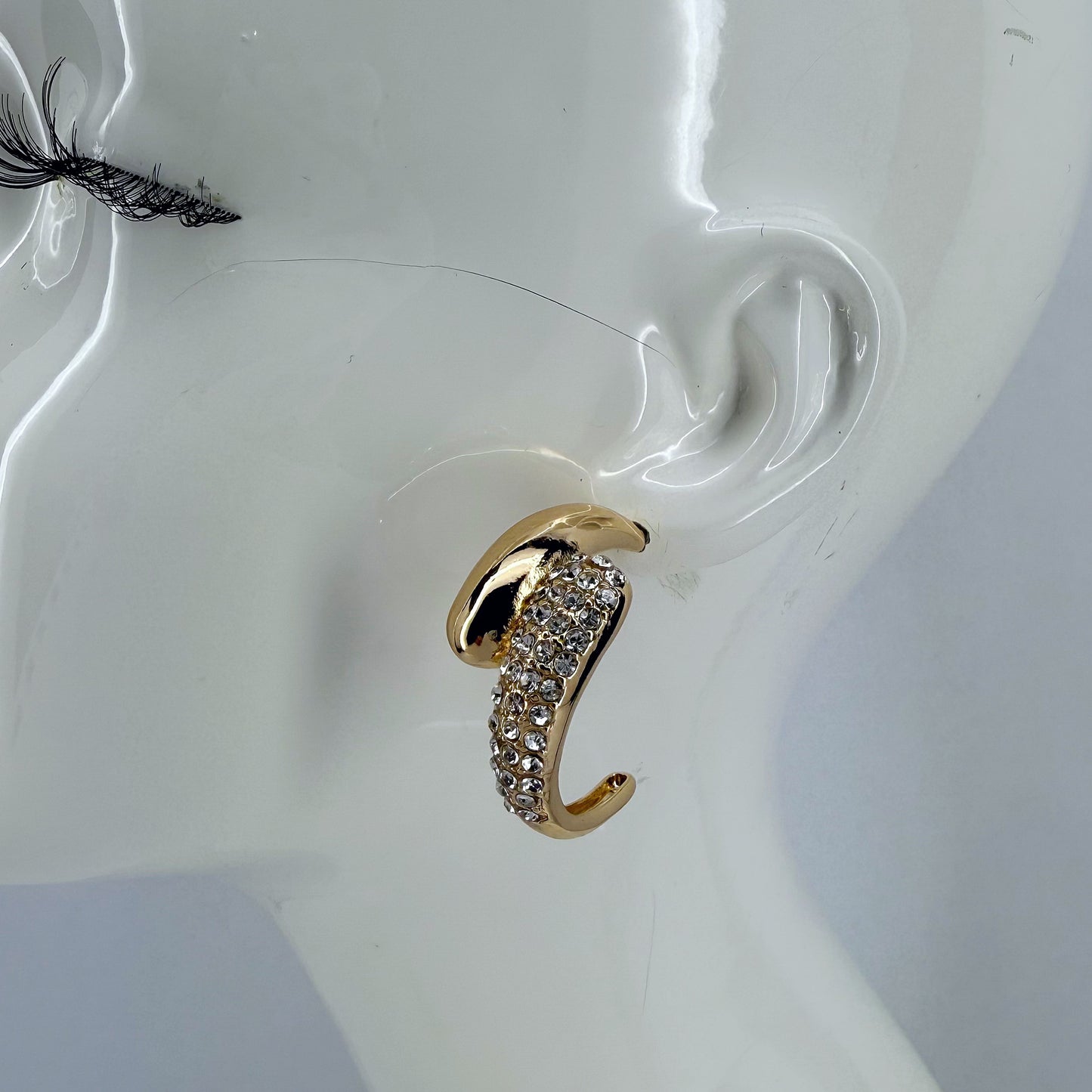 Unique Hoop Design Earrings With Rhinestone In Gold Or Silver Finish
