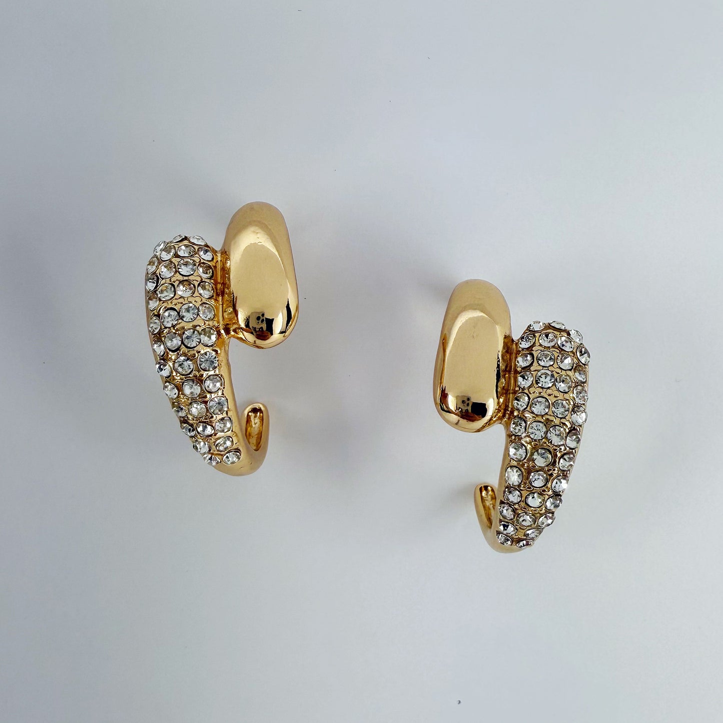 Unique Hoop Design Earrings With Rhinestone In Gold Or Silver Finish