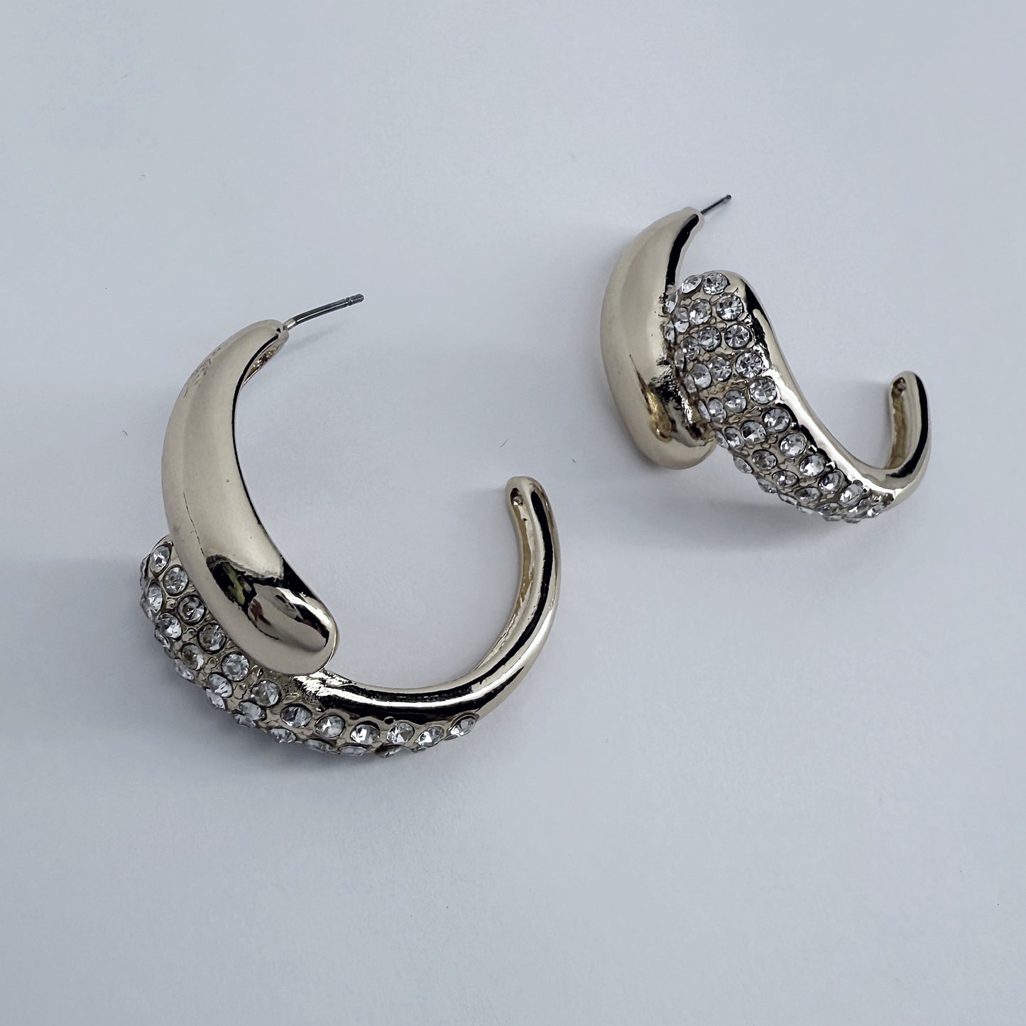 Unique Hoop Design Earrings With Rhinestone In Gold Or Silver Finish