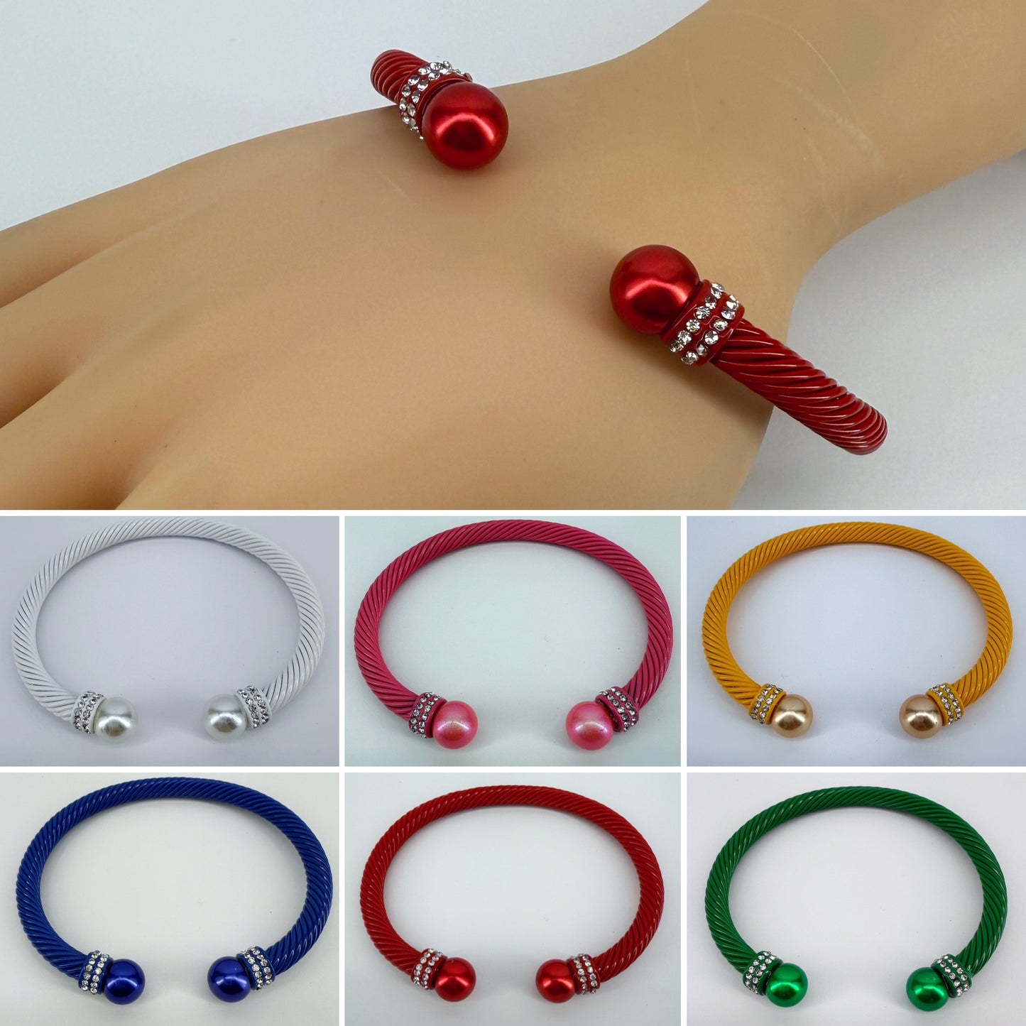 Designer Inspired Cable Bracelet With Rhinestones