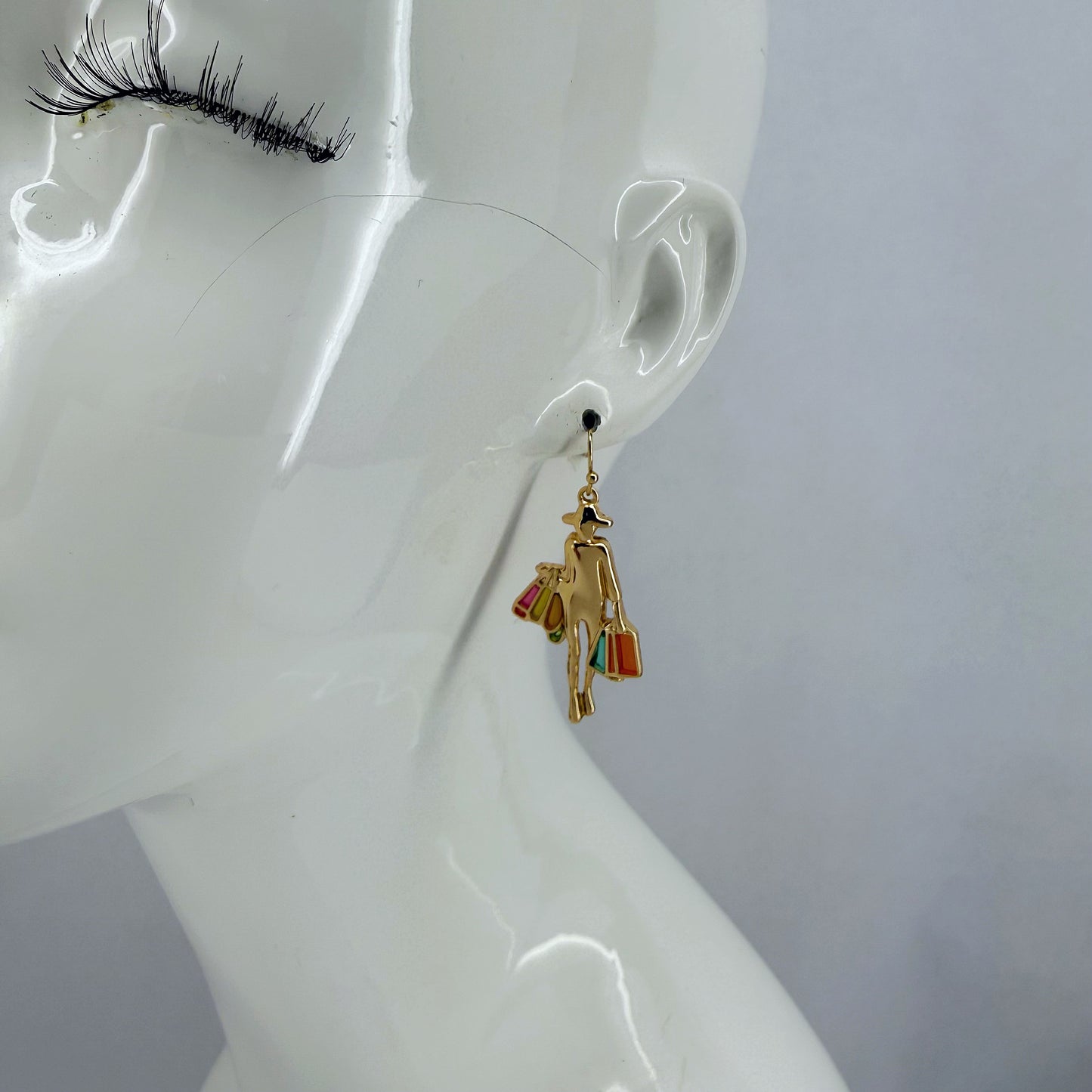 Gold or Silver finish Multi Epoxy Shopping Girl Earrings