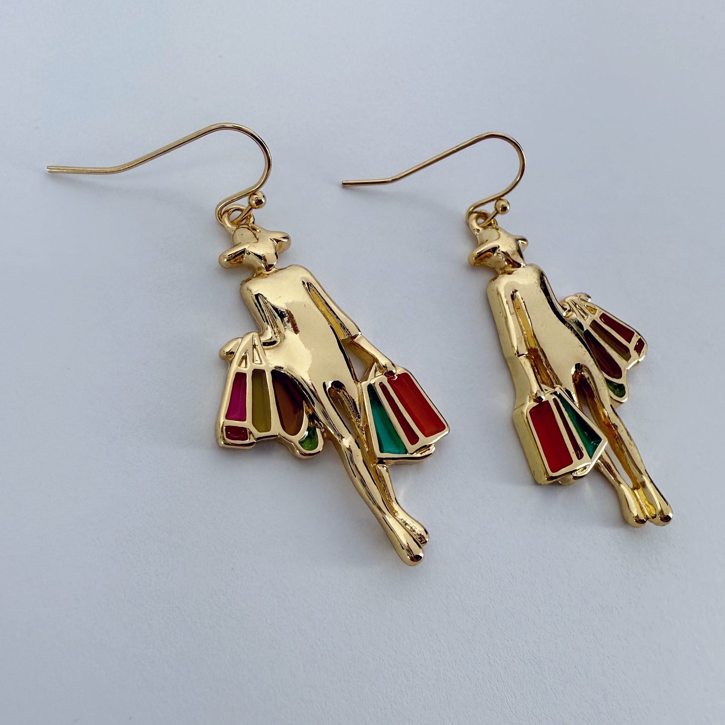 Gold or Silver finish Multi Epoxy Shopping Girl Earrings