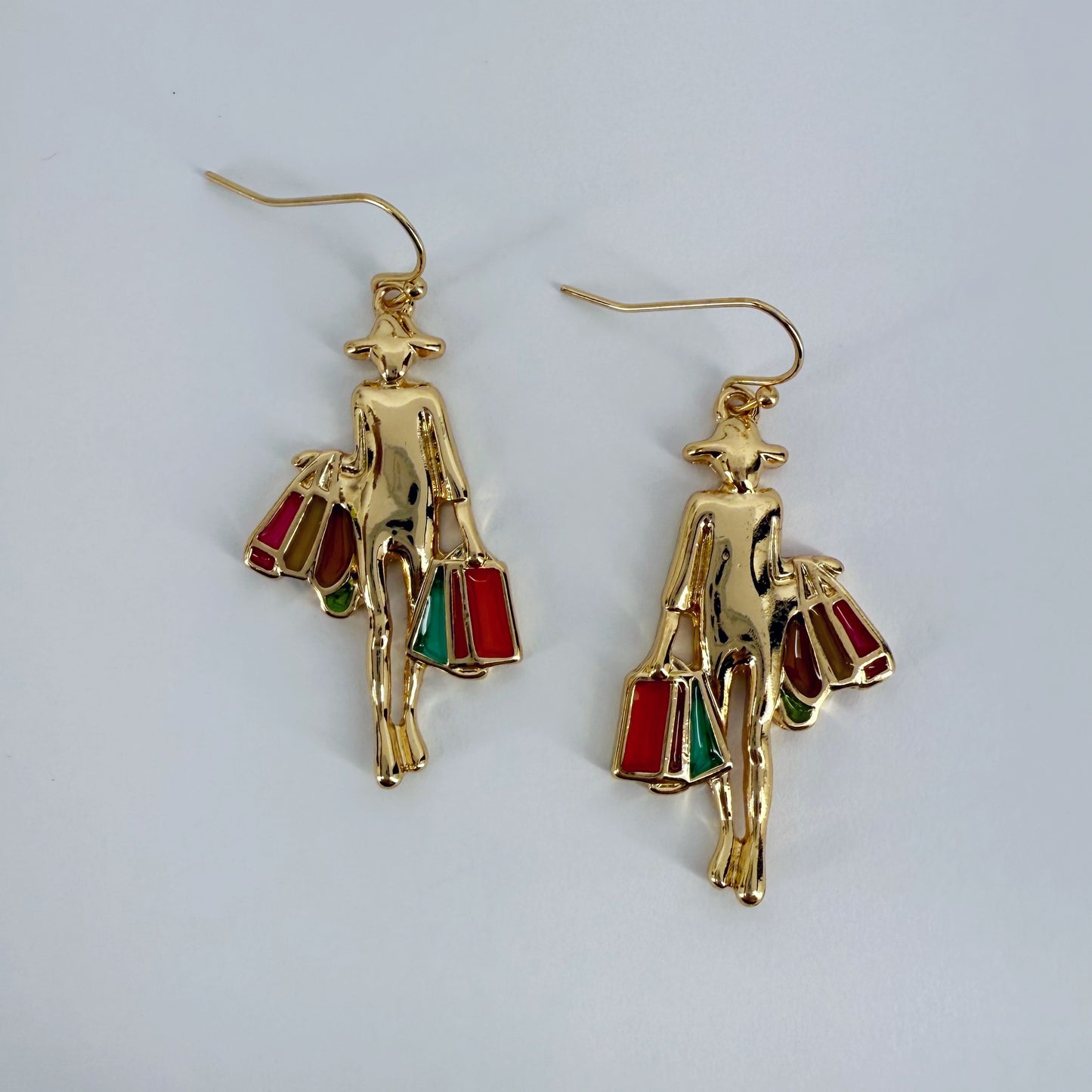 Gold or Silver finish Multi Epoxy Shopping Girl Earrings