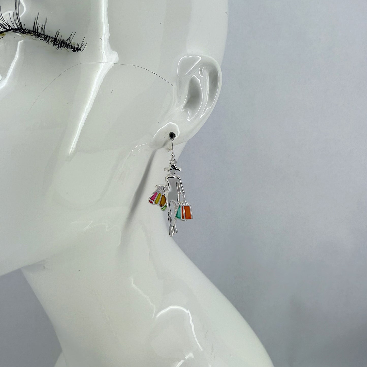 Gold or Silver finish Multi Epoxy Shopping Girl Earrings