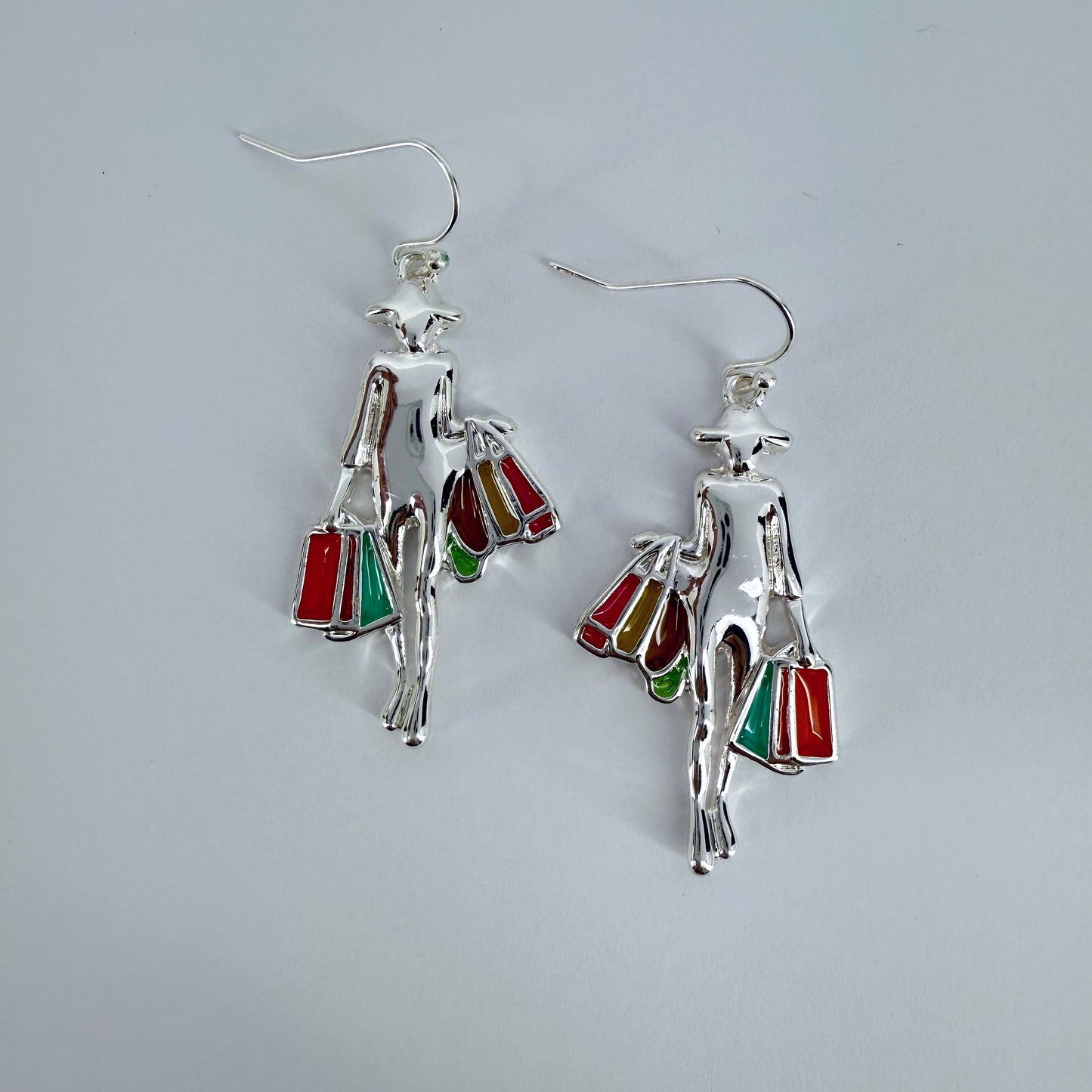 Gold or Silver finish Multi Epoxy Shopping Girl Earrings