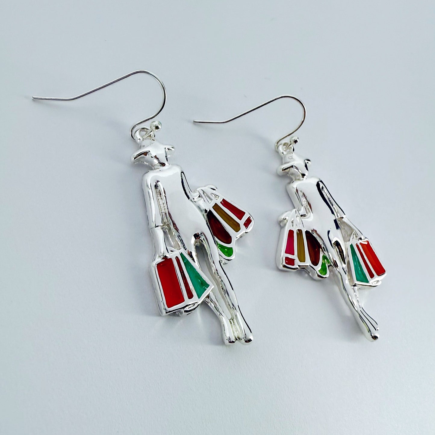 Gold or Silver finish Multi Epoxy Shopping Girl Earrings