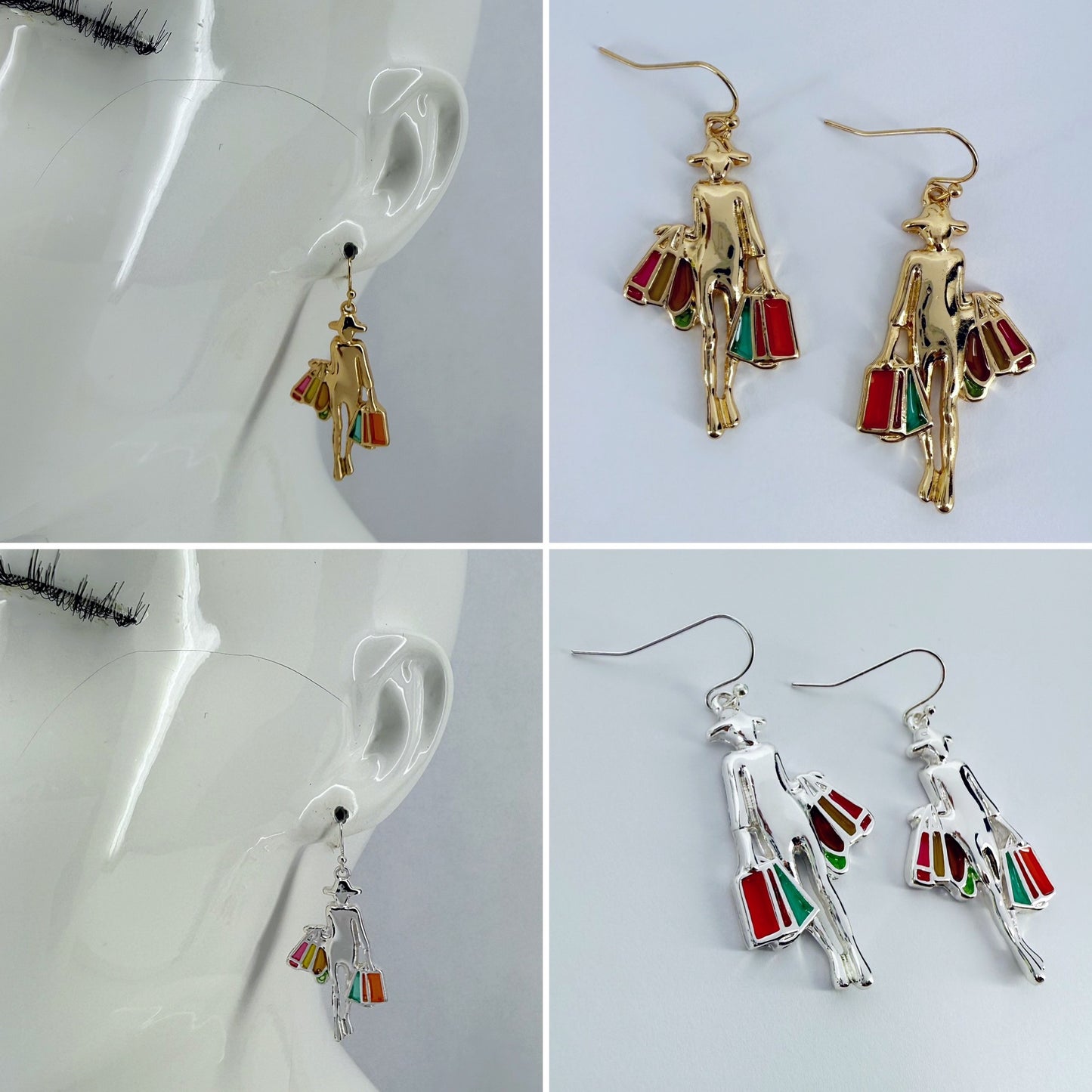 Gold or Silver finish Multi Epoxy Shopping Girl Earrings