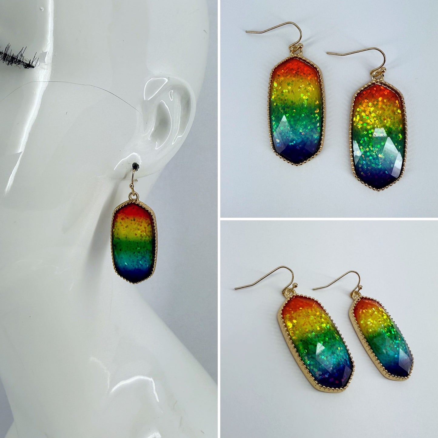 Designer inspired Shape Drop Dangle Rainbow Earrings