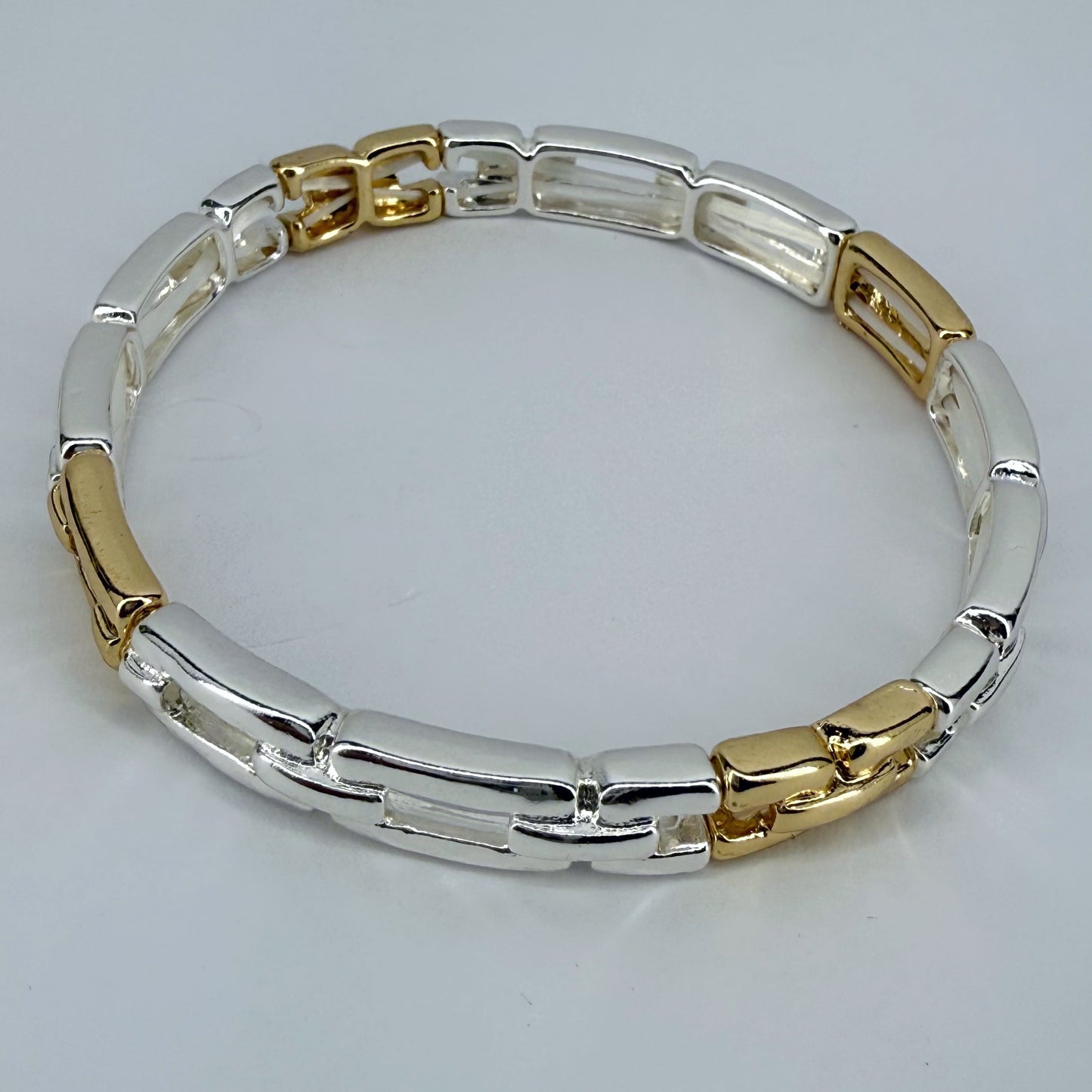 Thin Stretchable Two Tone Link Bracelet