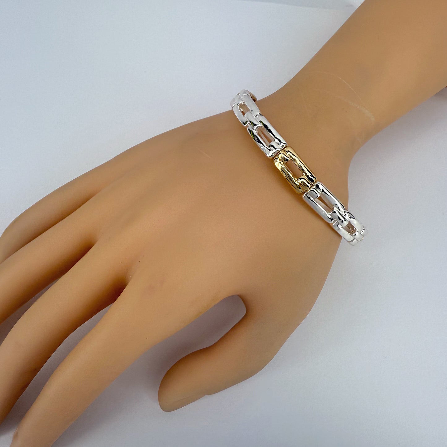 Thin Stretchable Two Tone Link Bracelet