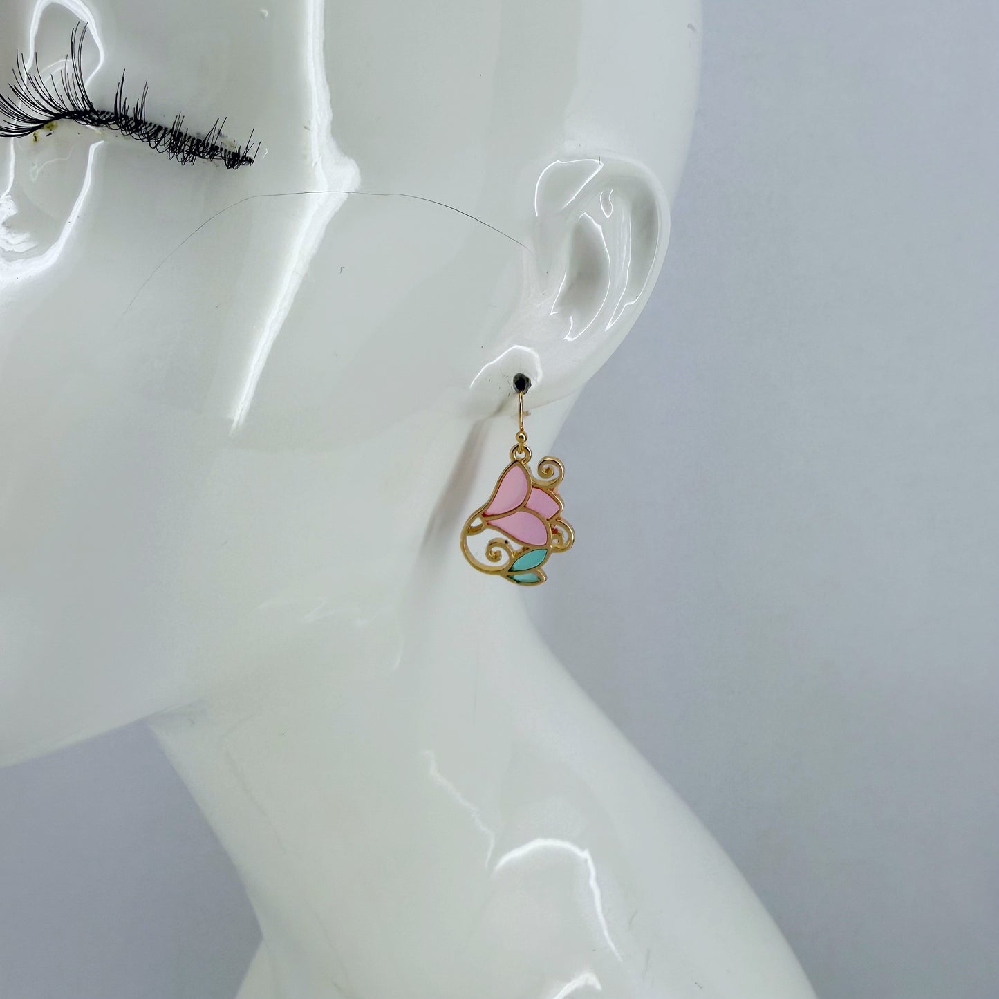 Gold or Silver finish Multi Epoxy Rose Flower Earrings