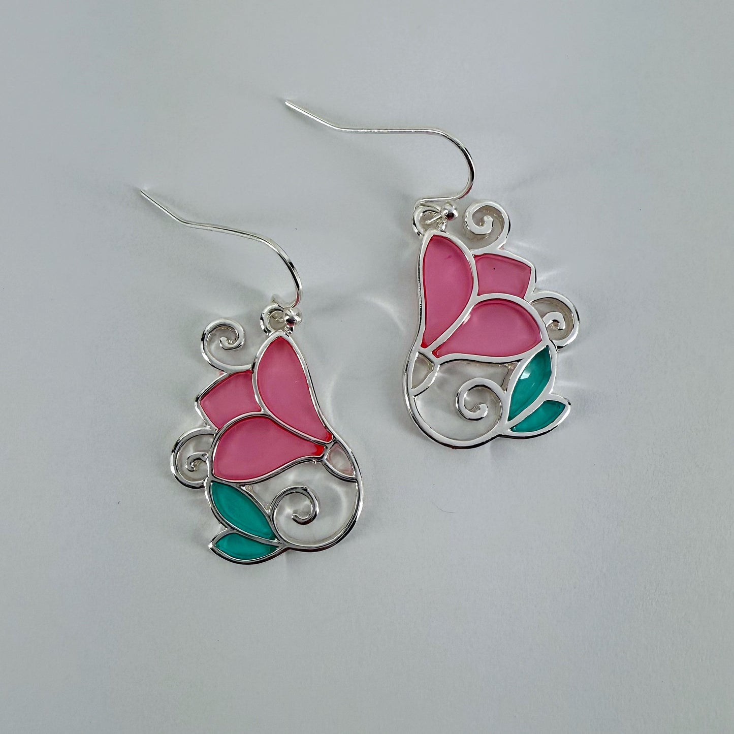 Gold or Silver finish Multi Epoxy Rose Flower Earrings