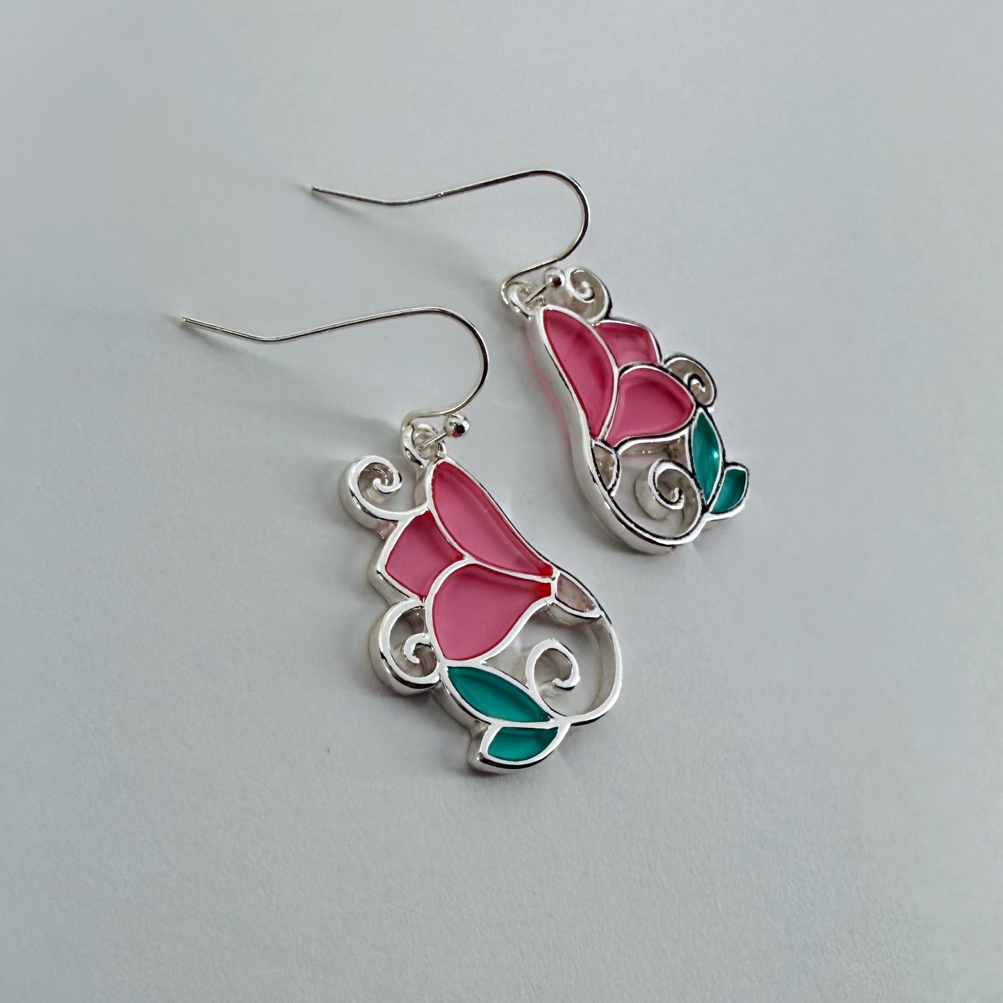 Gold or Silver finish Multi Epoxy Rose Flower Earrings